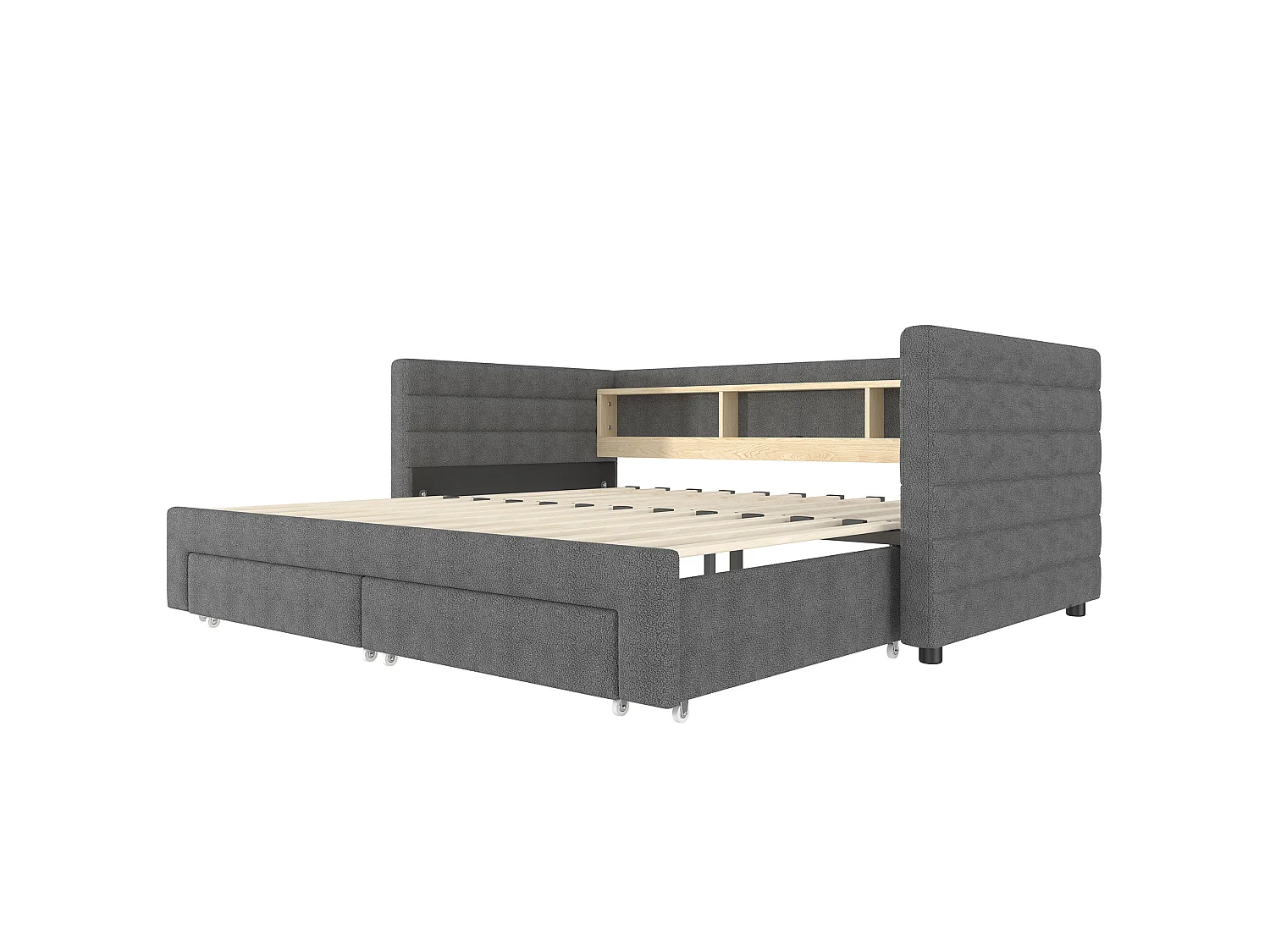 Lit banquette 90 × 190 cm convertible avec ports USB et 2 tiroirs - Lit enfant / adulte en velours gris