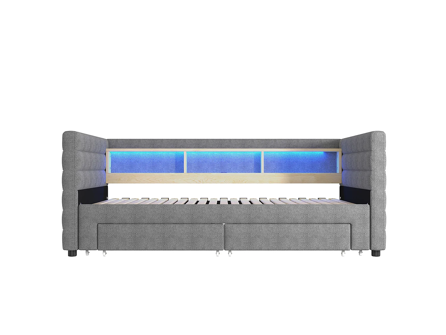 Lit banquette 90 × 190 cm convertible avec ports USB et 2 tiroirs - Lit enfant / adulte en velours gris