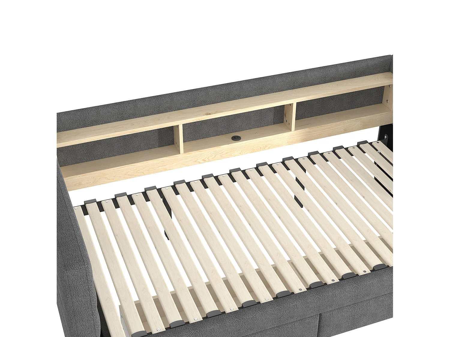 Lit banquette 90 × 190 cm convertible avec ports USB et 2 tiroirs - Lit enfant / adulte en velours gris
