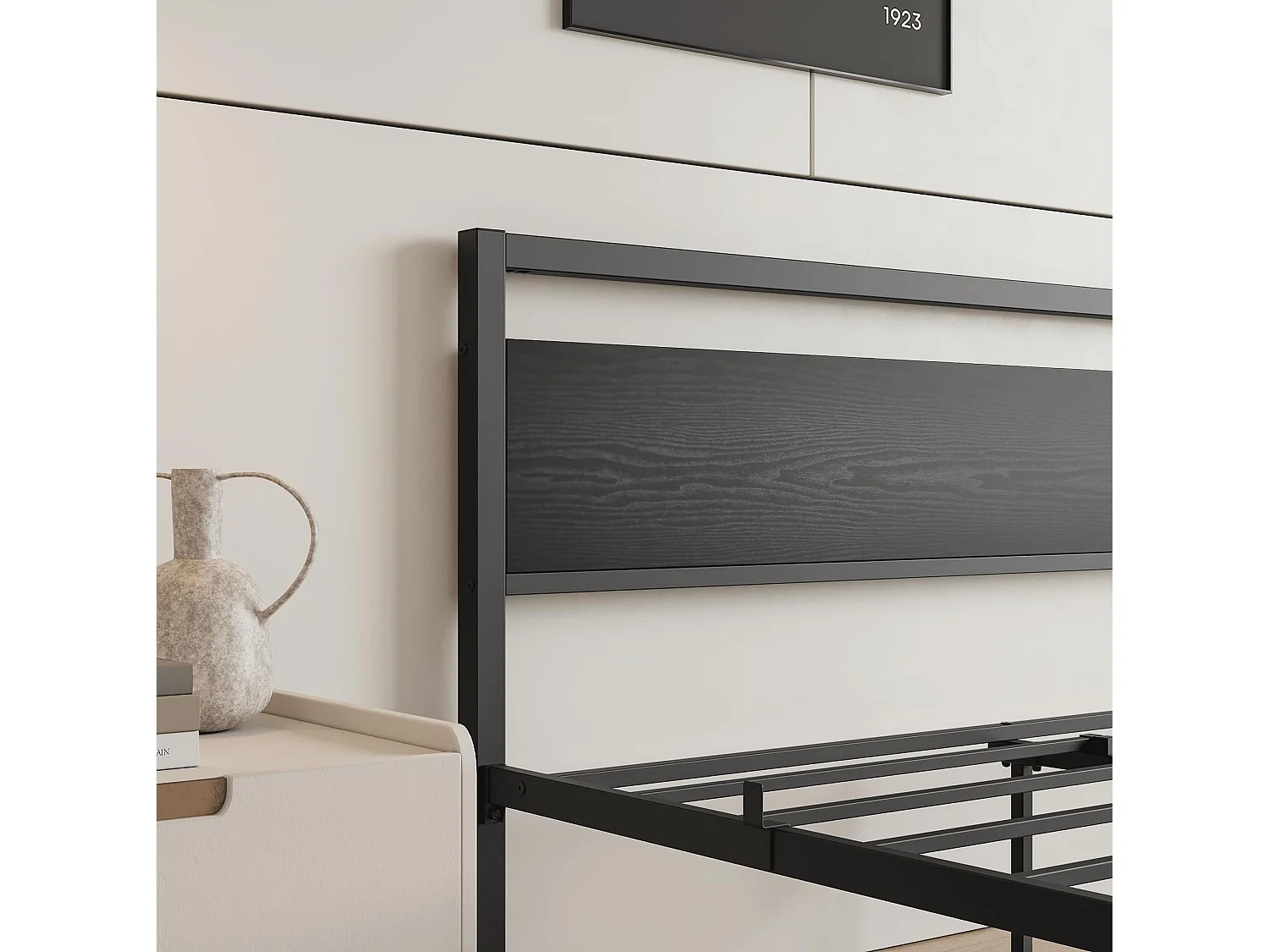 Lit adulte 140x200 cm en métal avec sommier à lattes - Noir