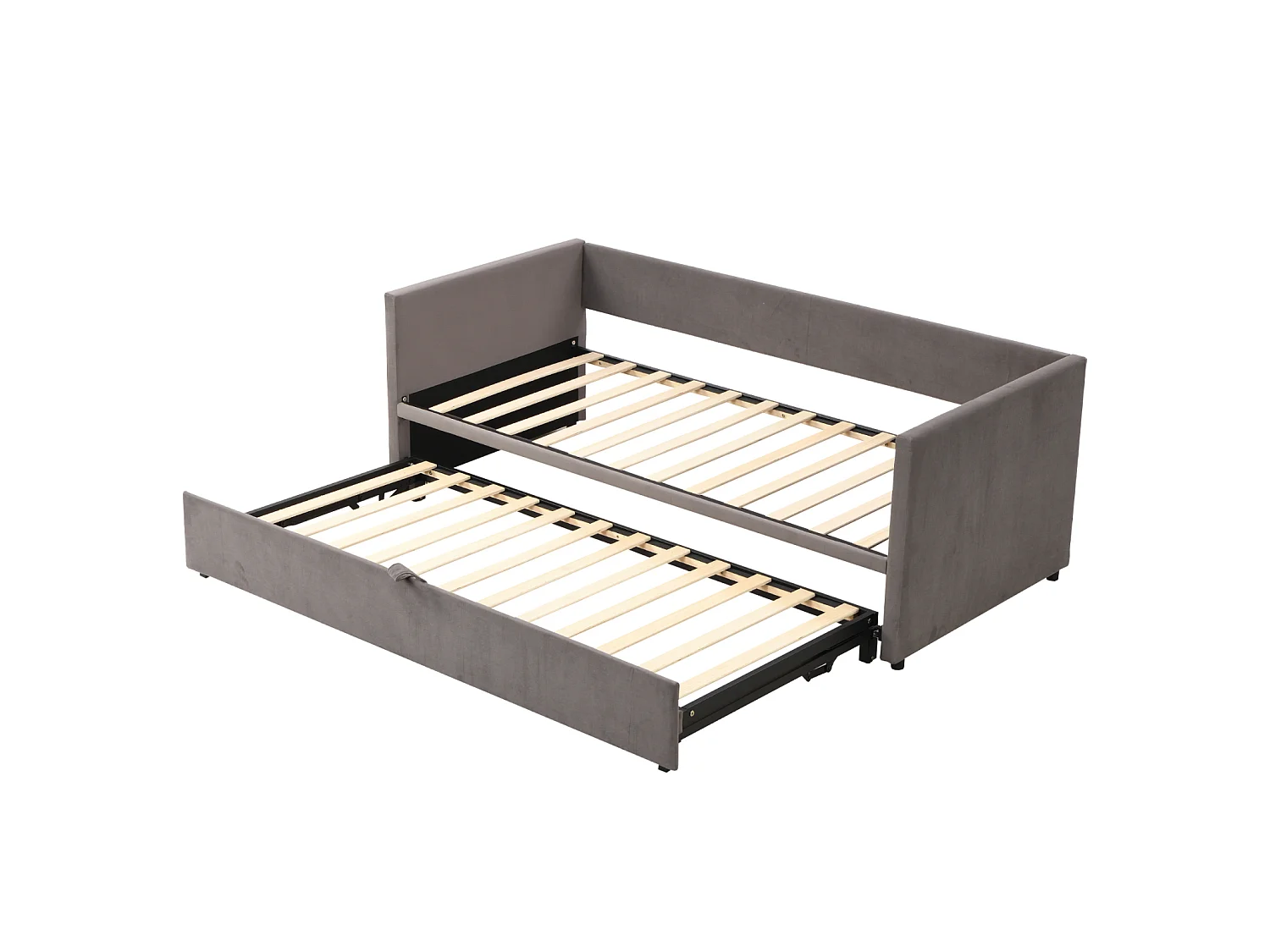 DreamMespace Canapé-lit gigogne relevable en velours avec sommier - 90/180x200 cm - Gris