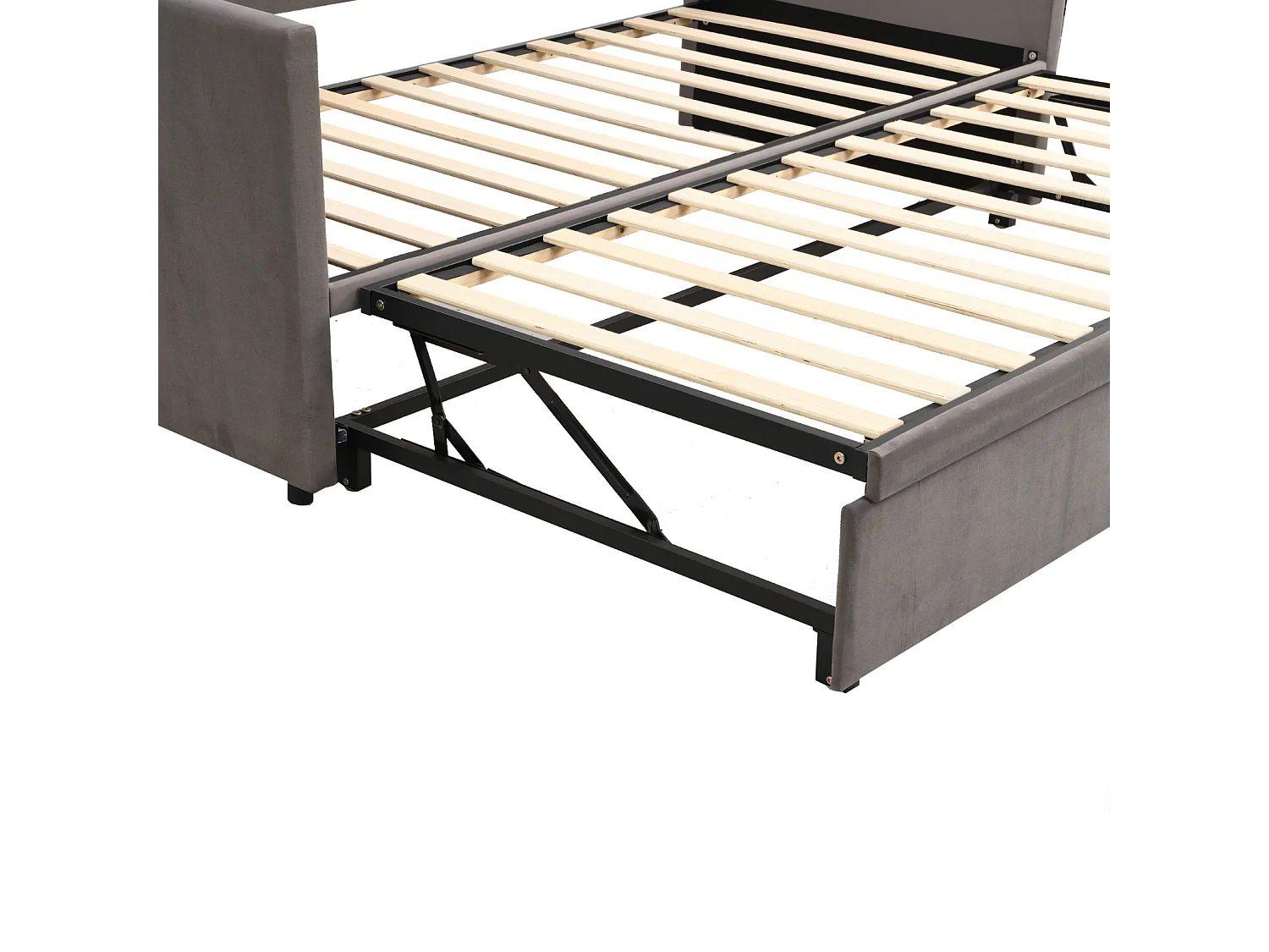 DreamMespace Canapé-lit gigogne relevable en velours avec sommier - 90/180x200 cm - Gris
