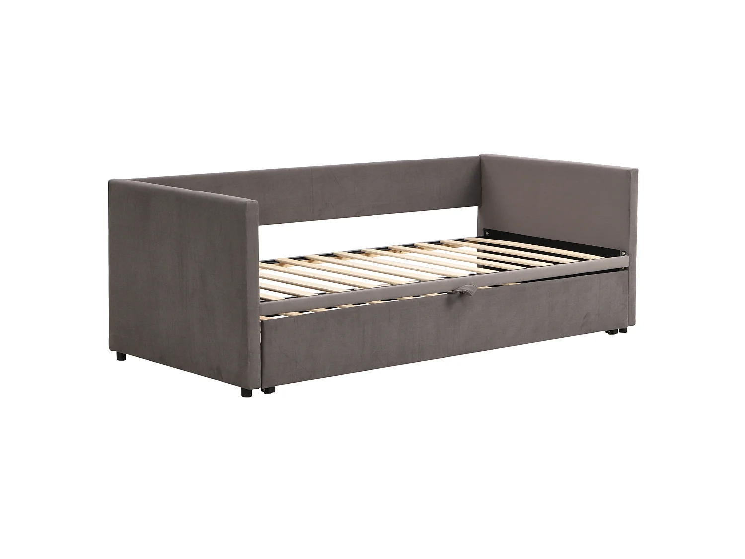 DreamMespace Canapé-lit gigogne relevable en velours avec sommier - 90/180x200 cm - Gris