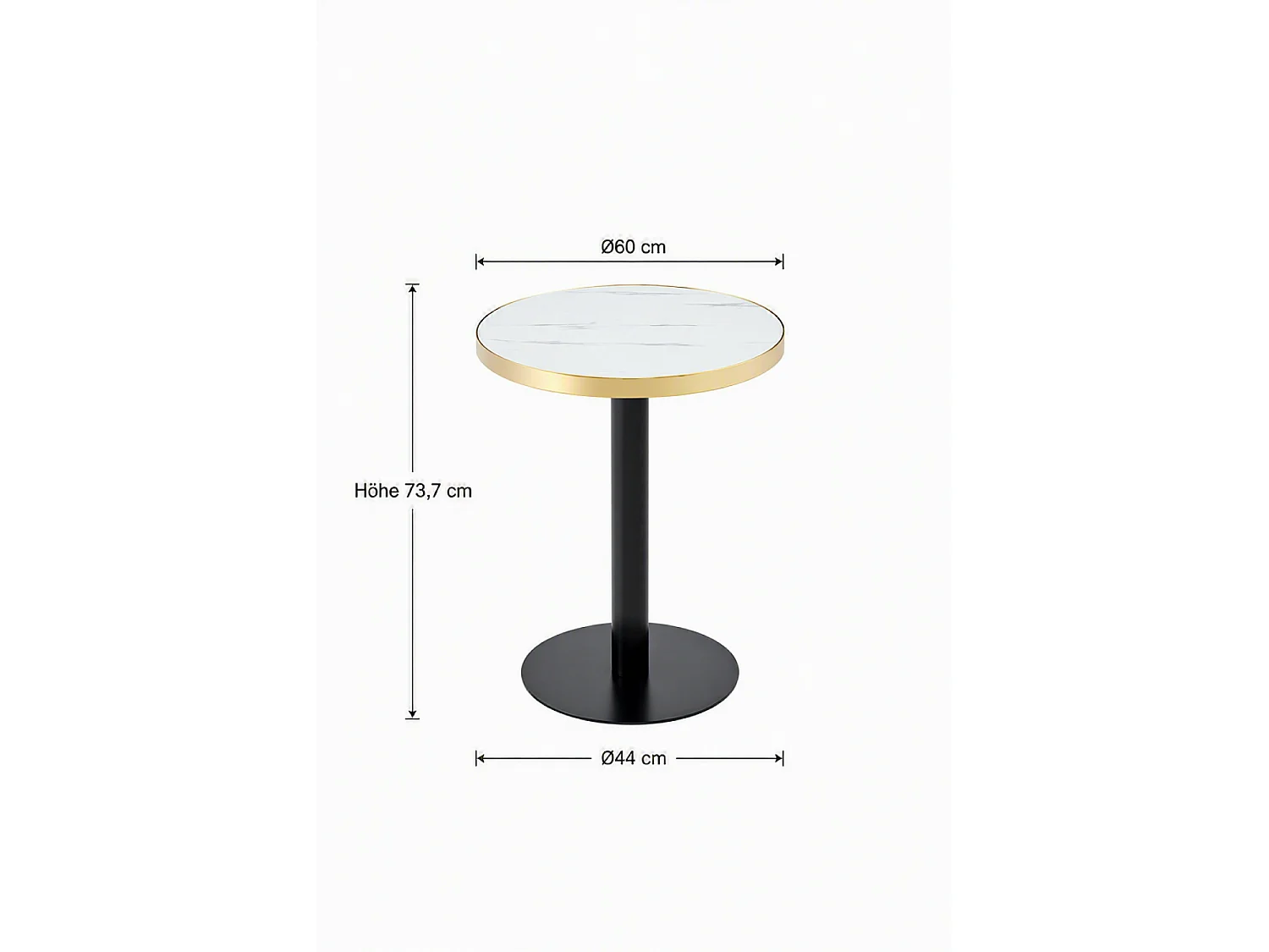 Table d'appoint ronde 60 cm effet marbre blanc - Pied en métal noir