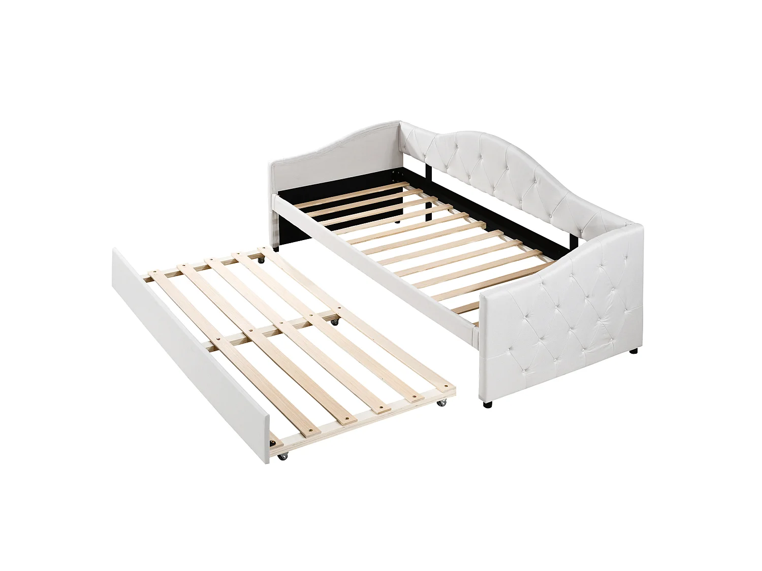 Dagbädd 90 x 200 cm med utdragbar säng 90 x 190 cm - Beige linnetyg