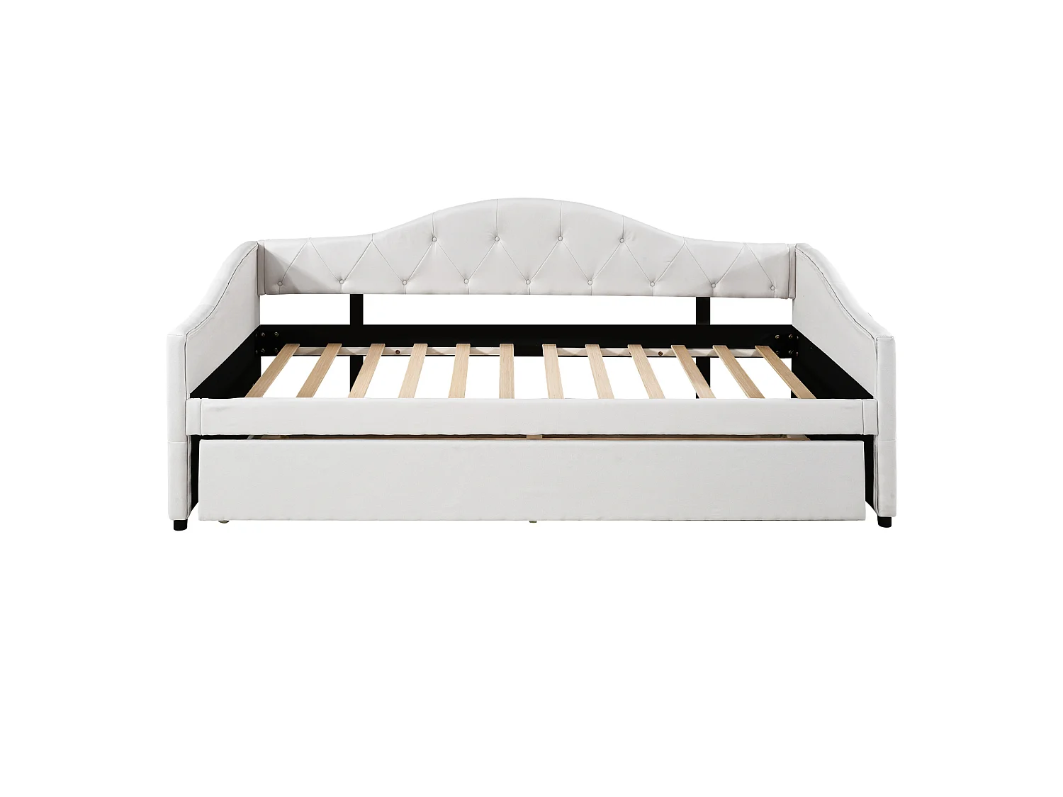 Dagbädd 90 x 200 cm med utdragbar säng 90 x 190 cm - Beige linnetyg