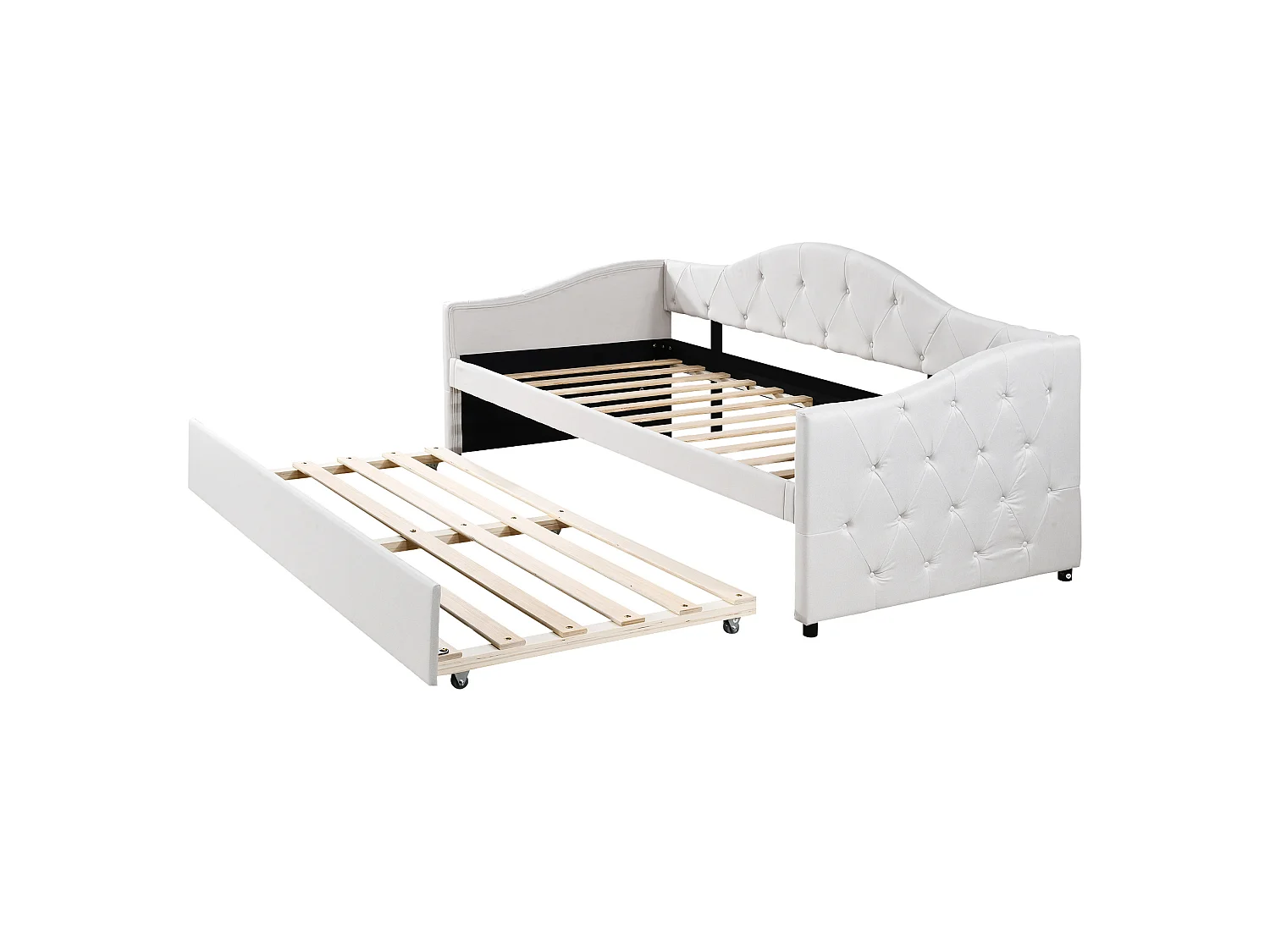 Dagbädd 90 x 200 cm med utdragbar säng 90 x 190 cm - Beige linnetyg