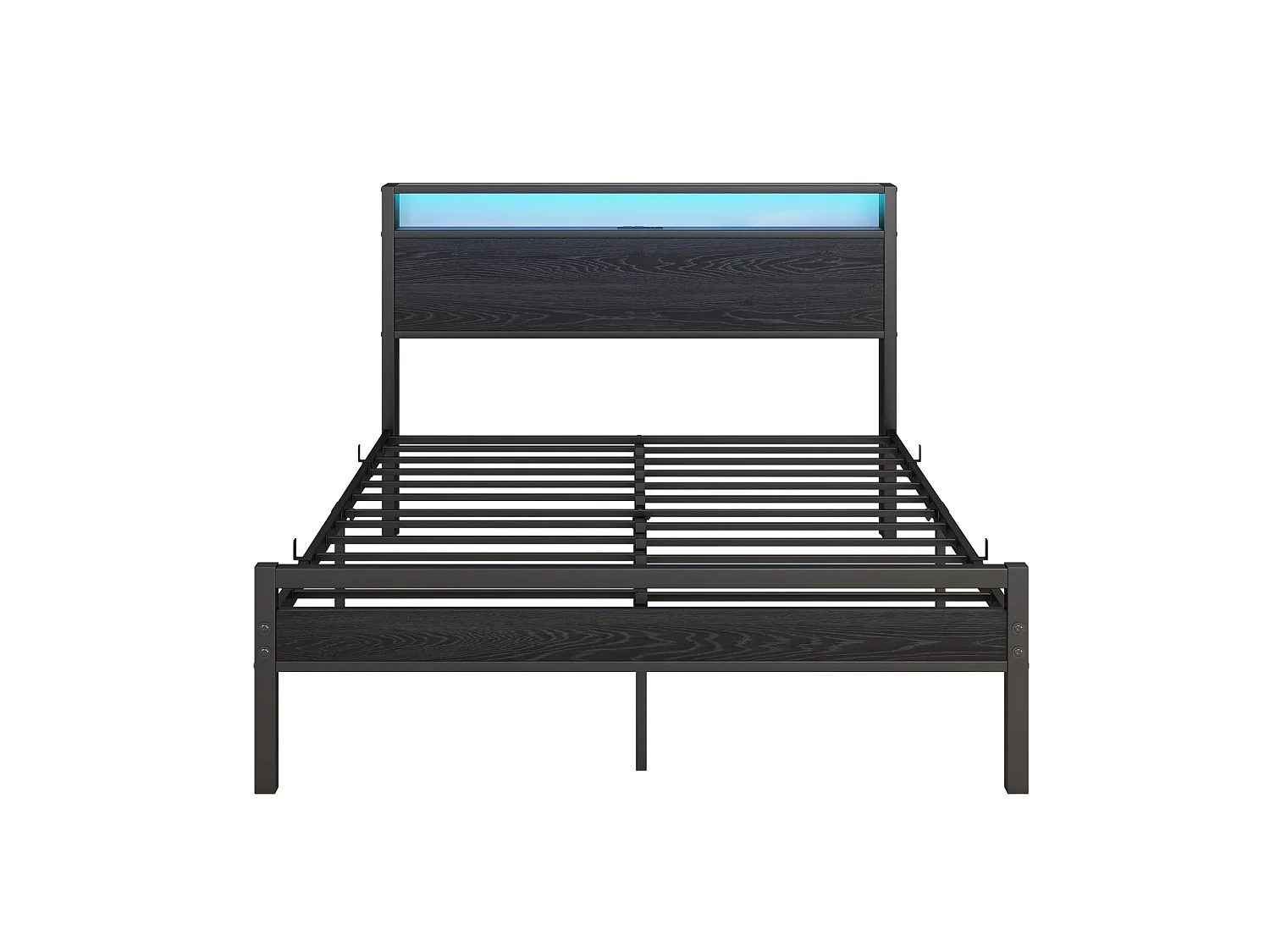 Kinderbed 120x200 cm met USB, LED en opbergruimte - MDF en zwart metaal