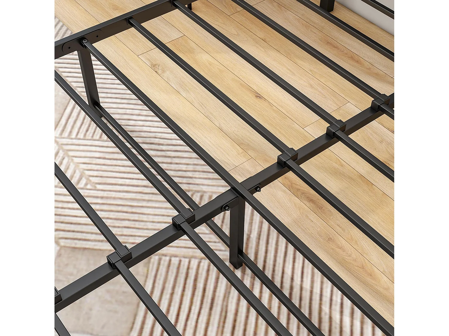 Kinderbed 120x200 cm met USB, LED en opbergruimte - MDF en zwart metaal