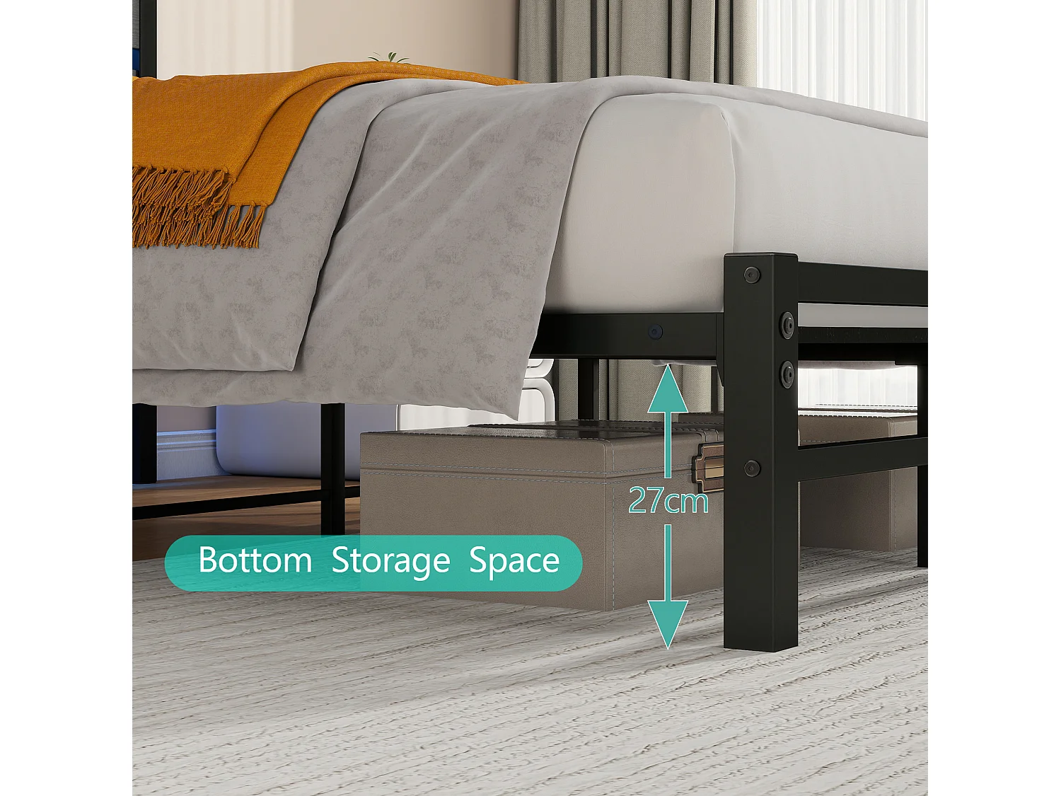 Lit adulte 140x200 cm avec tête de lit, USB et LED - MDF et métal - Noir