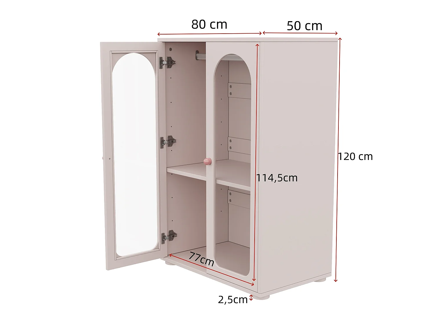 Lot de 2 Armoire enfant rose avec portes en acrylique et tringle - MDF