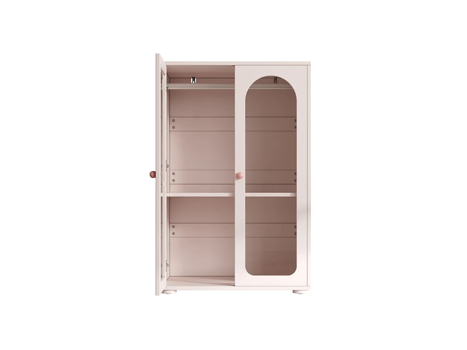 Lot de 2 Armoire enfant rose avec portes en acrylique et tringle - MDF