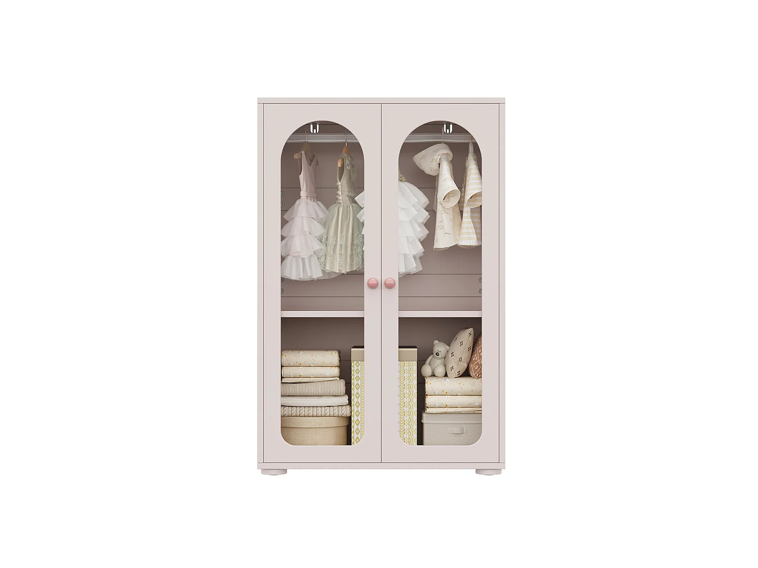 Lot de 2 Armoire enfant rose avec portes en acrylique et tringle - MDF