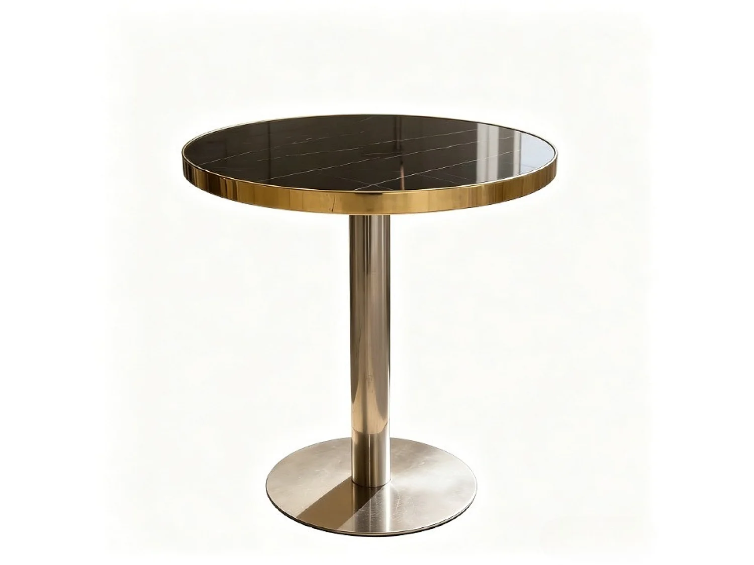 Table d'appoint ronde 60 x 60 cm effet marbre noir et acier inoxydable argenté