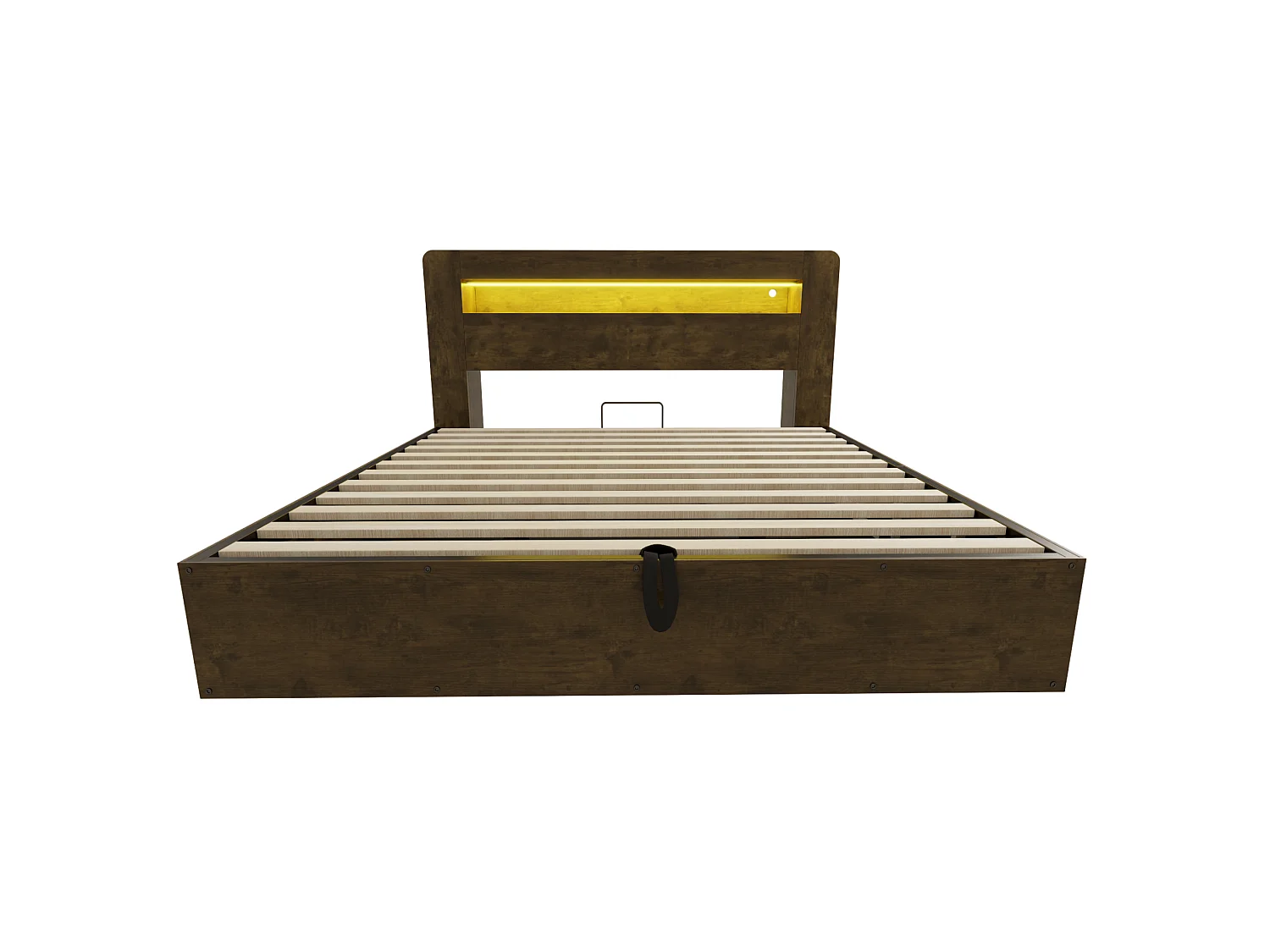 Lit coffre adulte 180x200 cm avec LED et prises - Bois naturel foncé