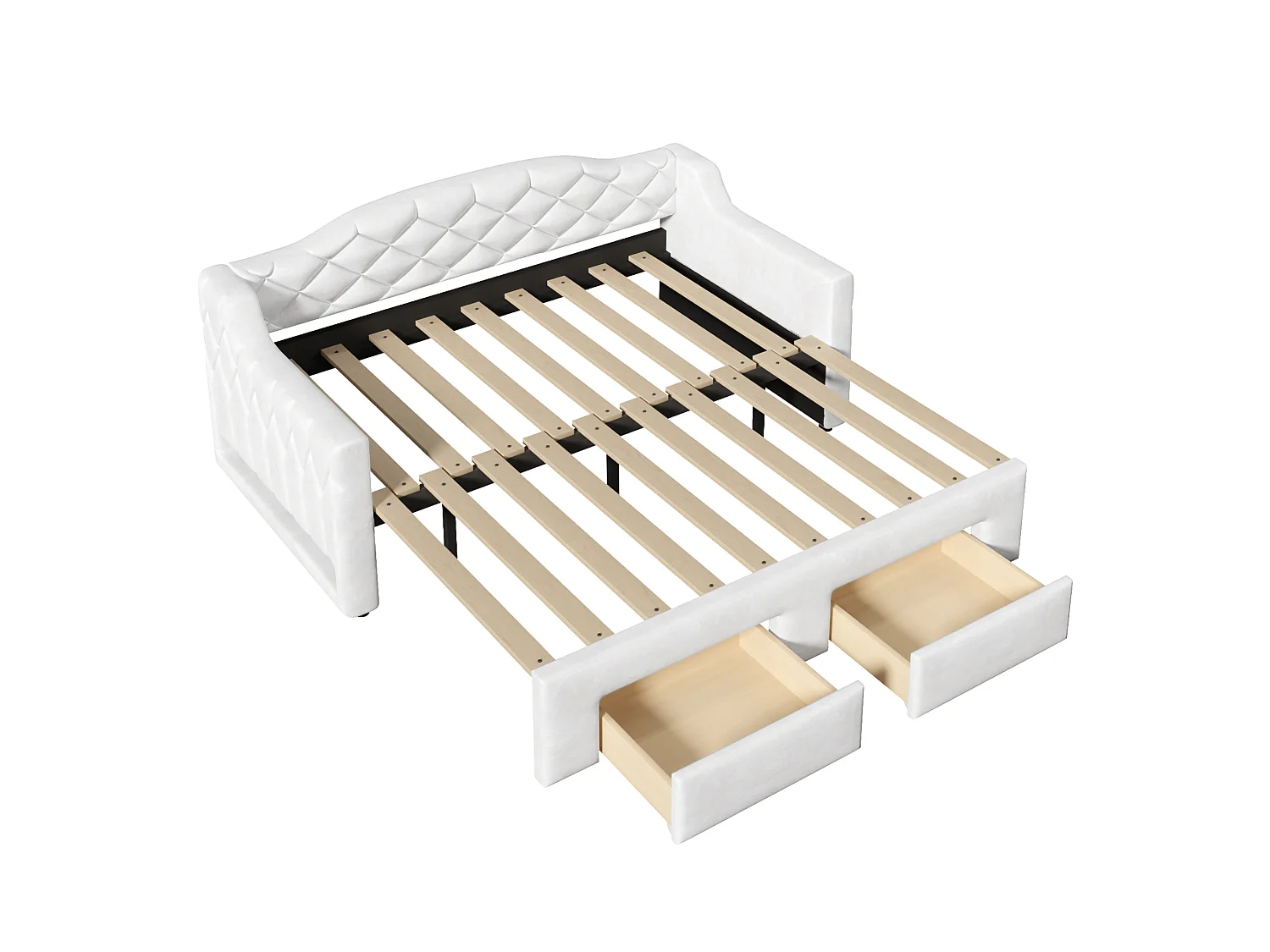 Kinderdagbed 90x200/180x200 cm met 2 lades en ledverlichting - Wit fluweel