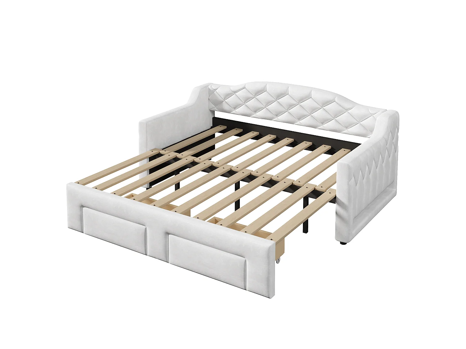 Kinderdagbed 90x200/180x200 cm met 2 lades en ledverlichting - Wit fluweel