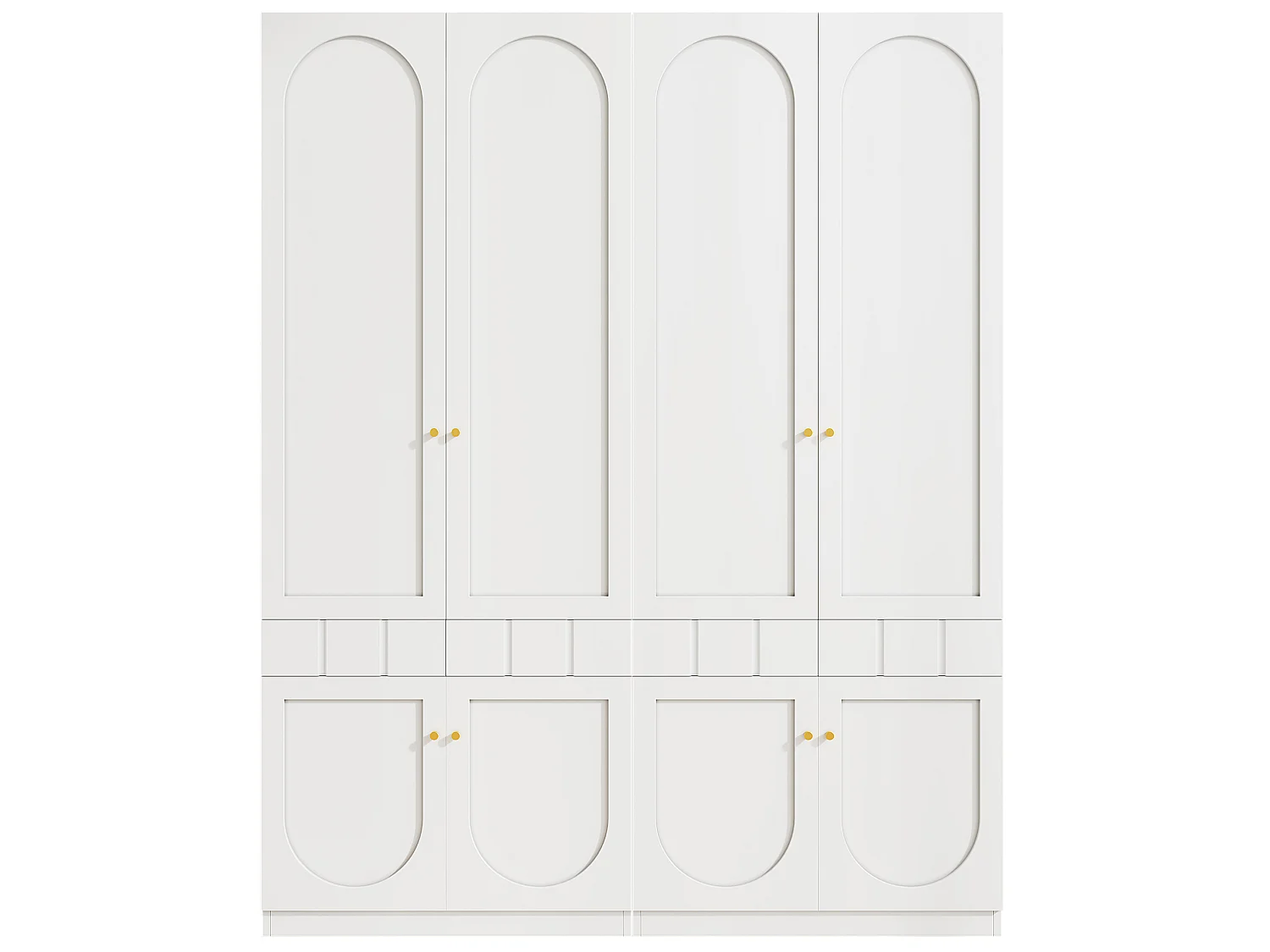Set med 2 vita garderober 160x50x200 cm med klädskena, 8 dörrar och lådor
