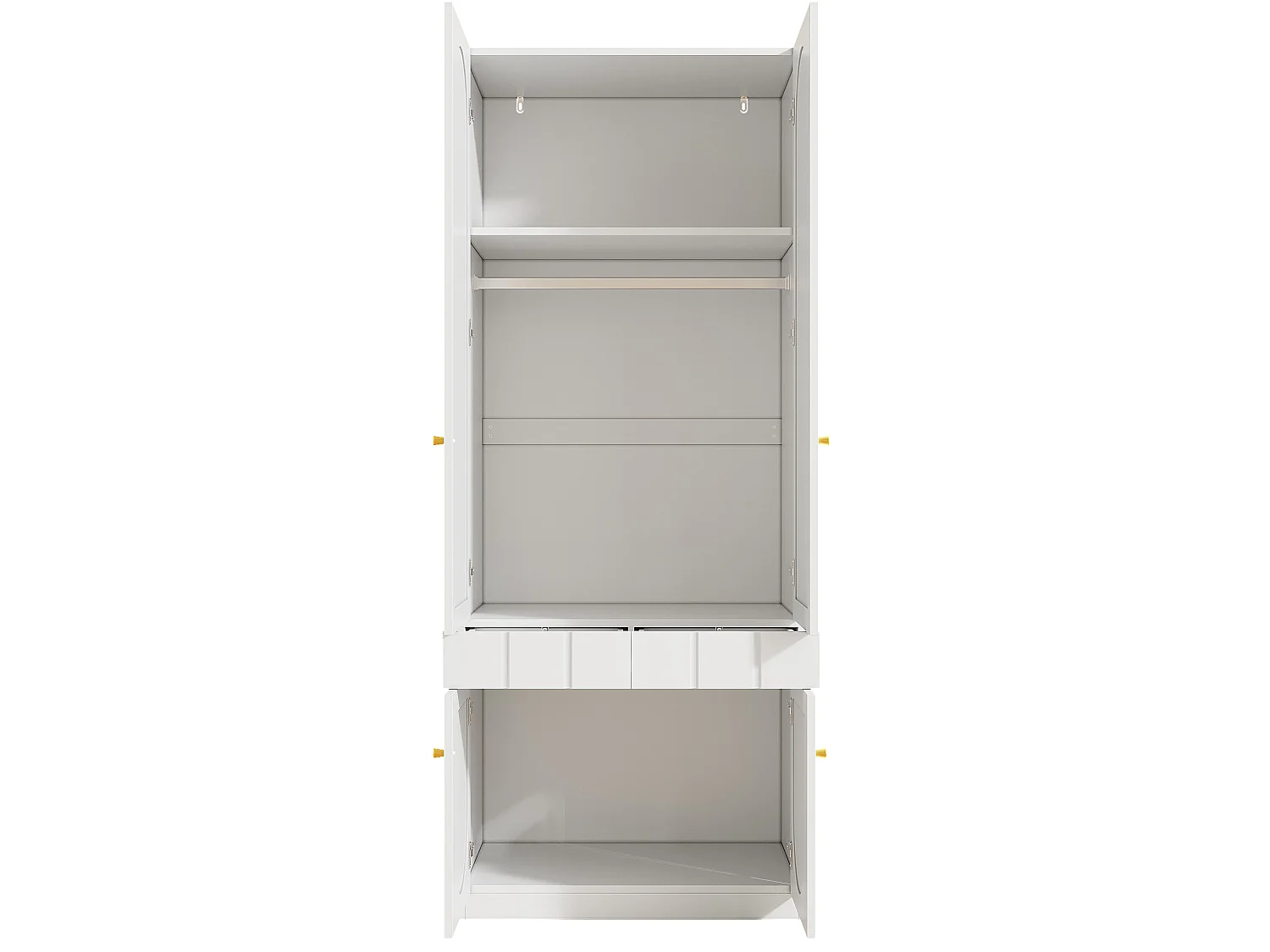 Set med 2 vita garderober 160x50x200 cm med klädskena, 8 dörrar och lådor