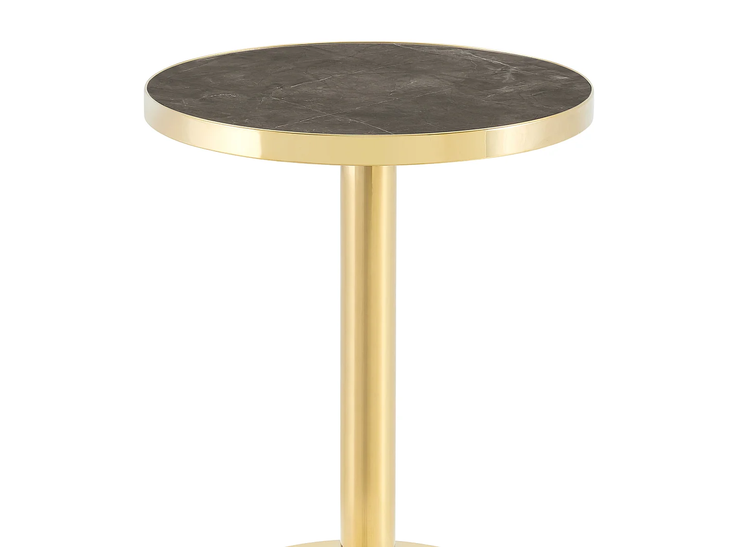 Table d'appoint ronde 60 x 60 cm effet marbre gris - Pied en acier inoxydable doré
