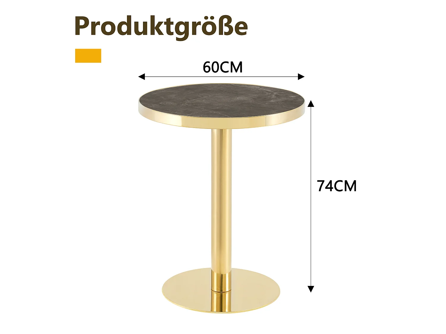 Table d'appoint ronde 60 x 60 cm effet marbre gris - Pied en acier inoxydable doré