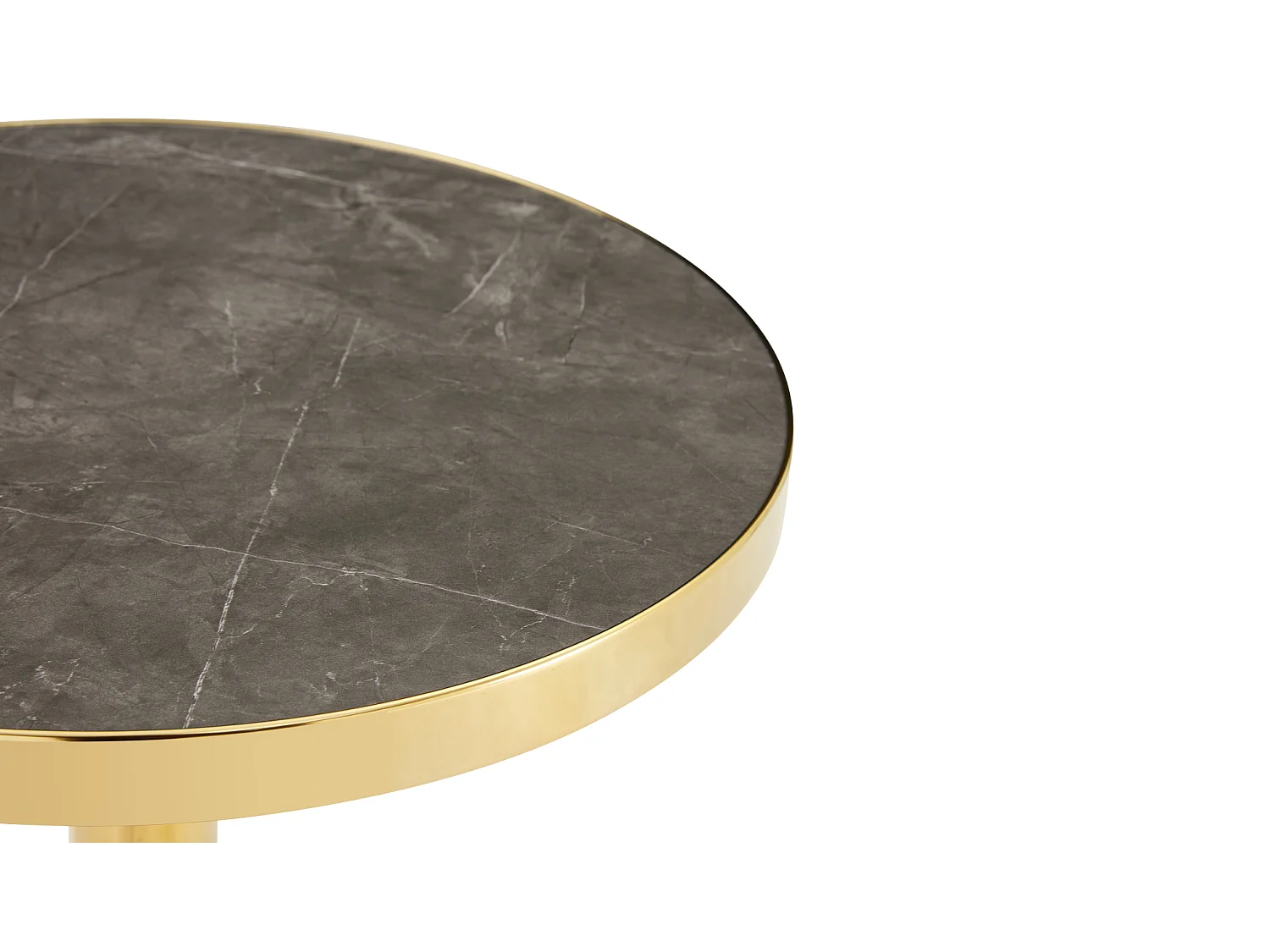 Table d'appoint ronde 60 x 60 cm effet marbre gris - Pied en acier inoxydable doré