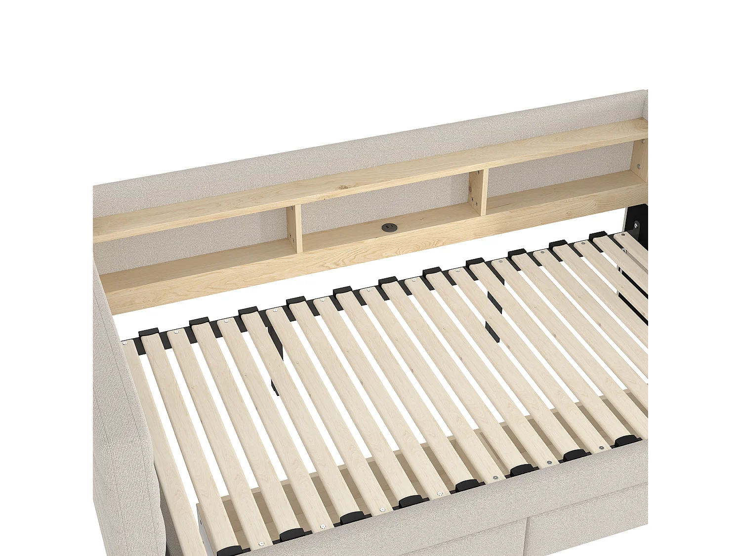 Lit banquette 90 × 190 cm convertible avec ports USB et 2 tiroirs - Lit enfant / adulte en velours beige
