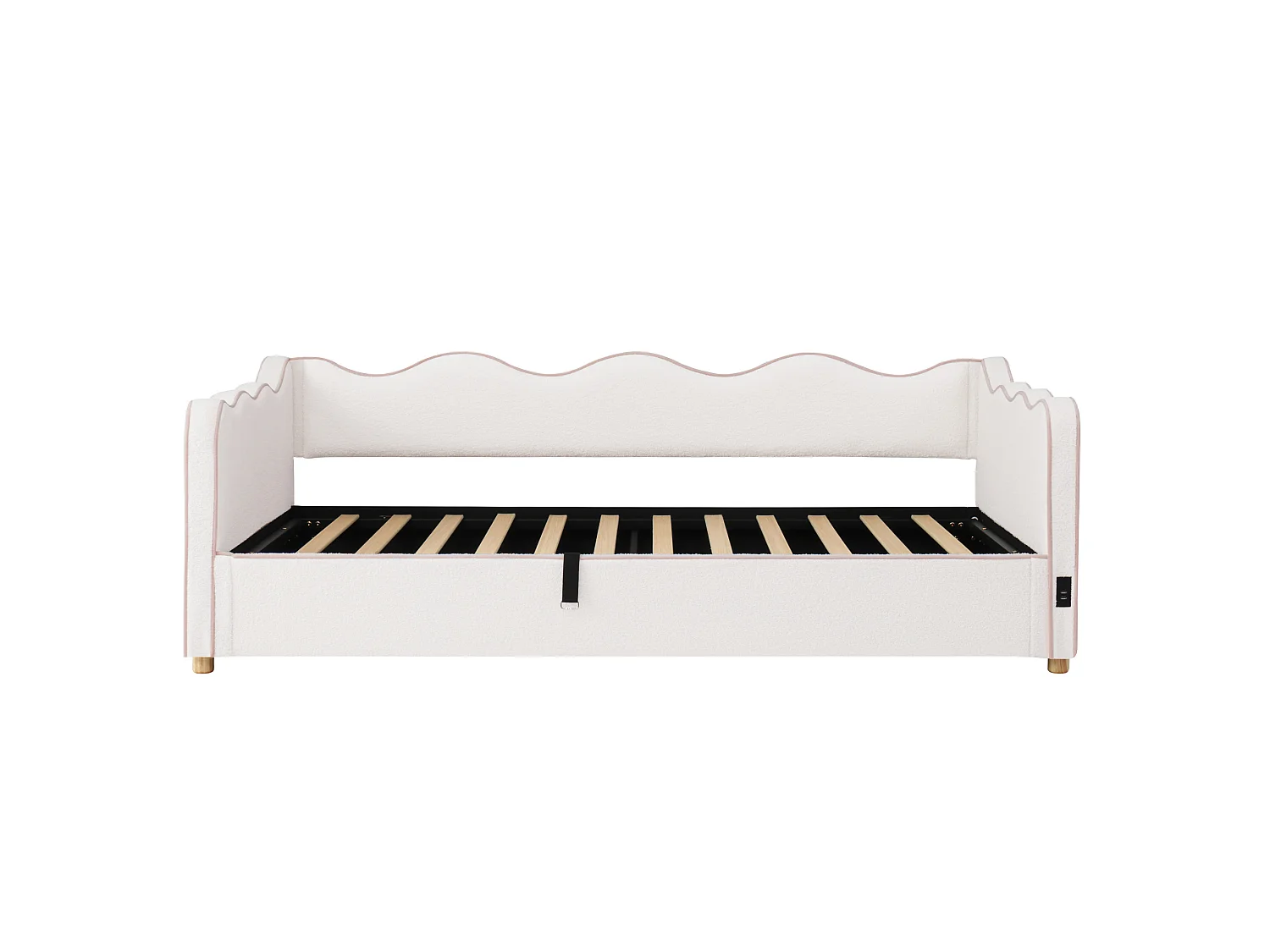 Lit coffre 90x200 cm avec ports USB et Type-C - Lit banquette en bouclé beige