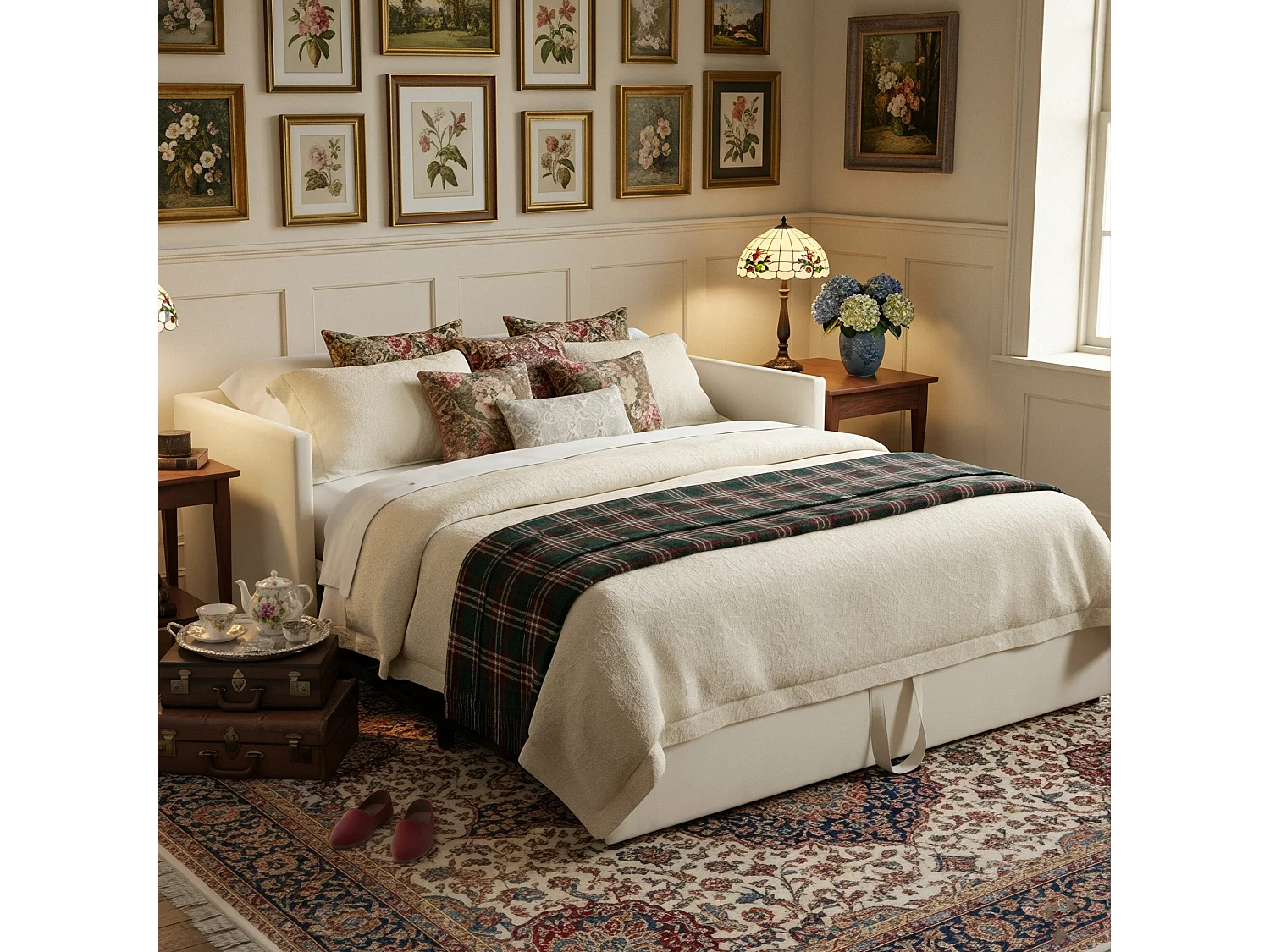 DreamMespace Canapé-lit gigogne relevable en velours avec sommier - 90/180x200 cm - Beige
