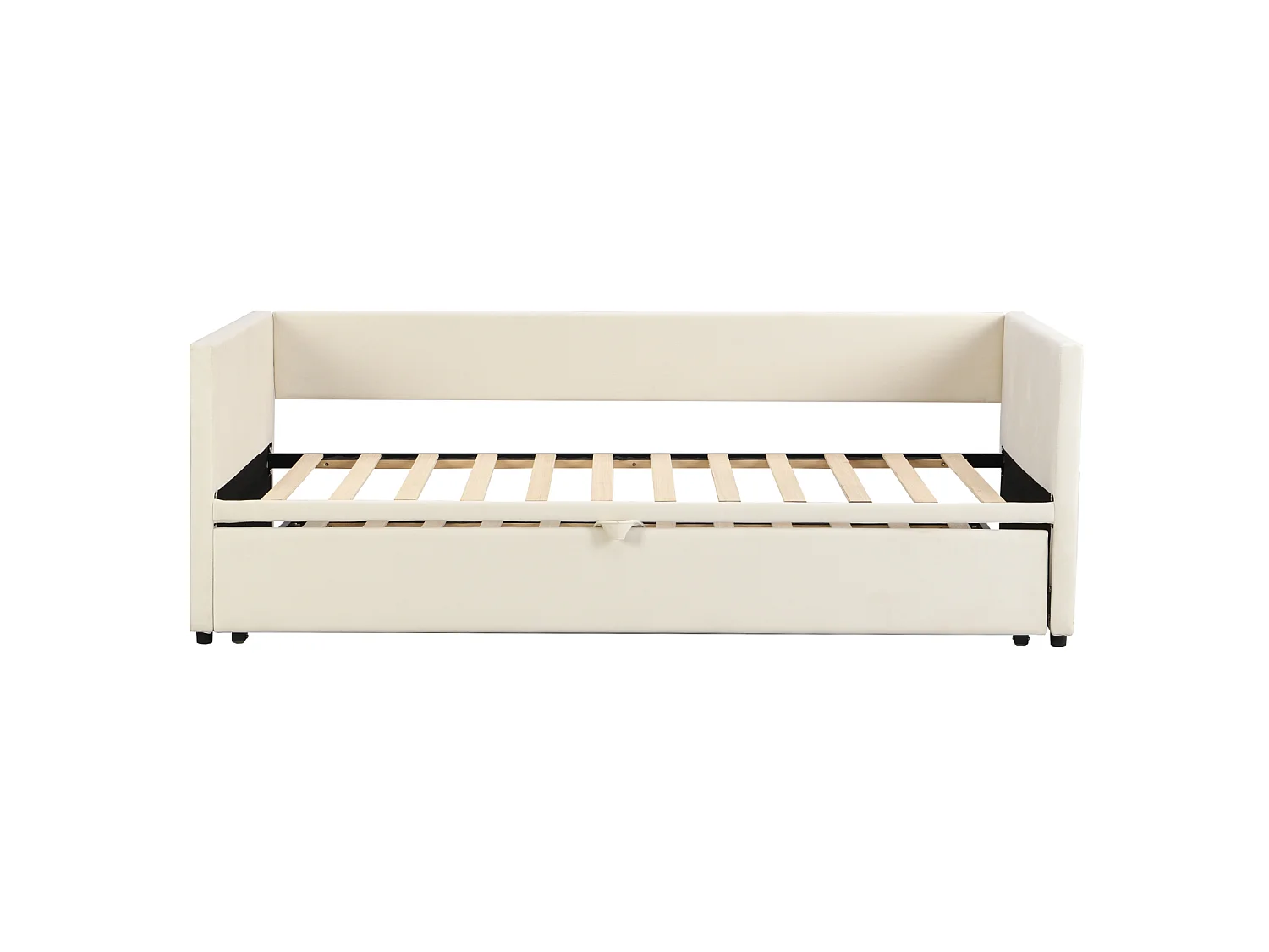 DreamMespace Canapé-lit gigogne relevable en velours avec sommier - 90/180x200 cm - Beige