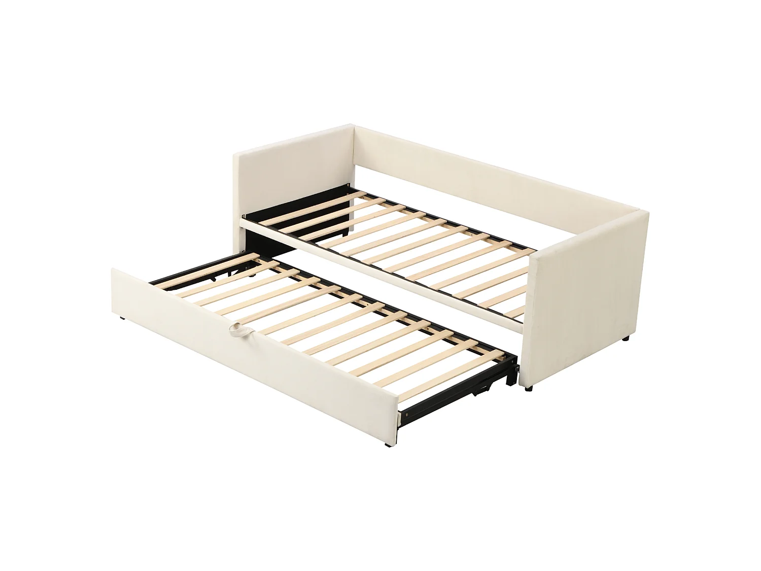 DreamMespace Canapé-lit gigogne relevable en velours avec sommier - 90/180x200 cm - Beige