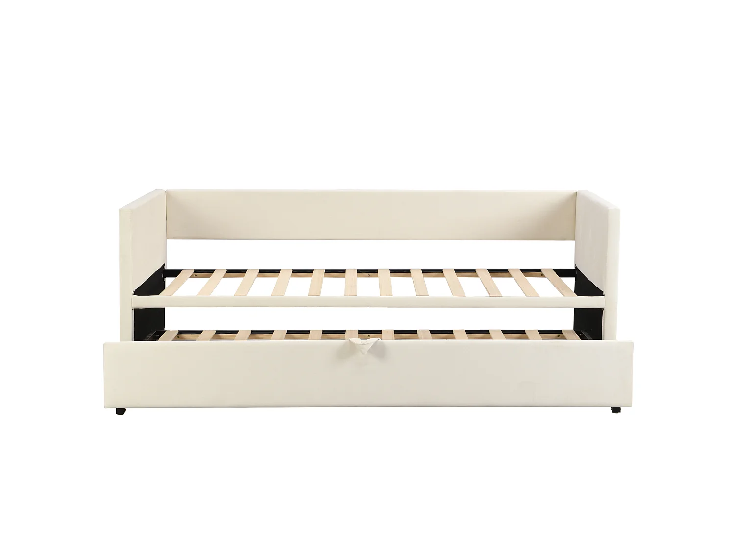 DreamMespace Canapé-lit gigogne relevable en velours avec sommier - 90/180x200 cm - Beige