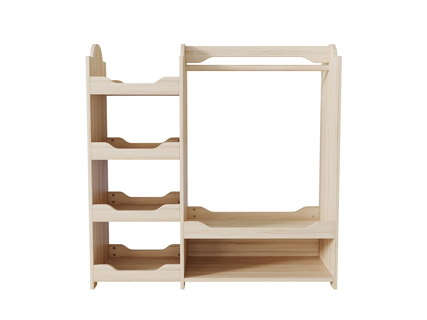 Armoire enfant naturel avec niche, tringle et 4 étagères