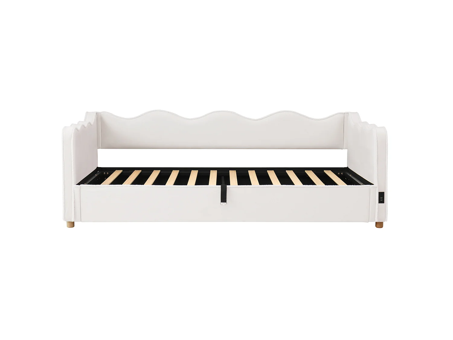 90x200 cm säng med förvaring, USB- och Type-C-portar - Beige sammetsbädd
