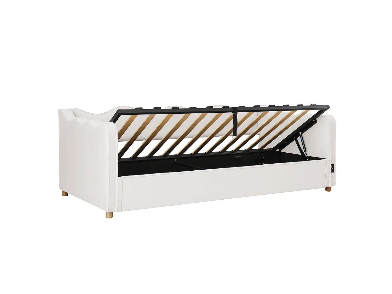 90x200 cm säng med förvaring, USB- och Type-C-portar - Beige sammetsbädd