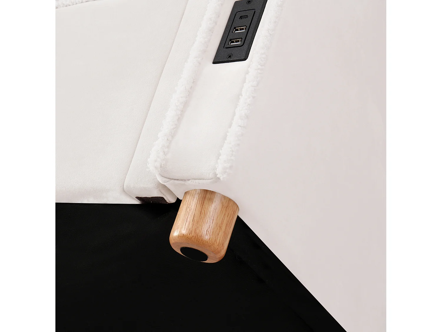 90x200 cm säng med förvaring, USB- och Type-C-portar - Beige sammetsbädd