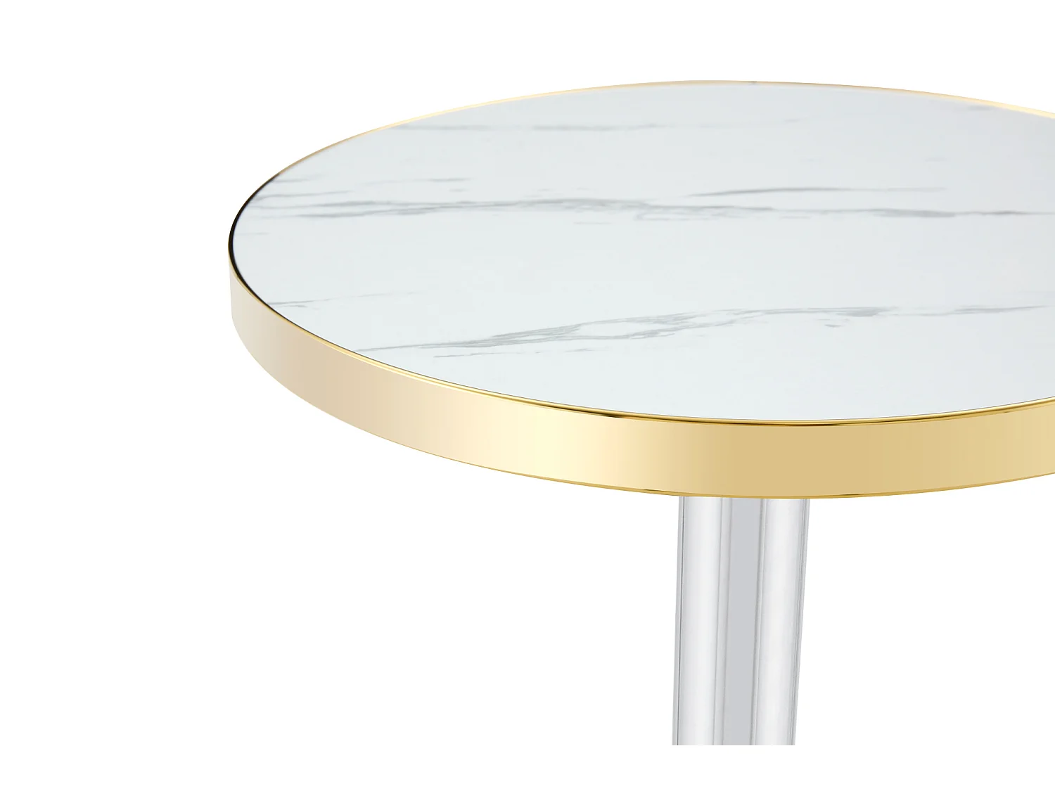 Table d'appoint ronde 60 cm effet marbre blanc - Pied en acier inoxydable argenté