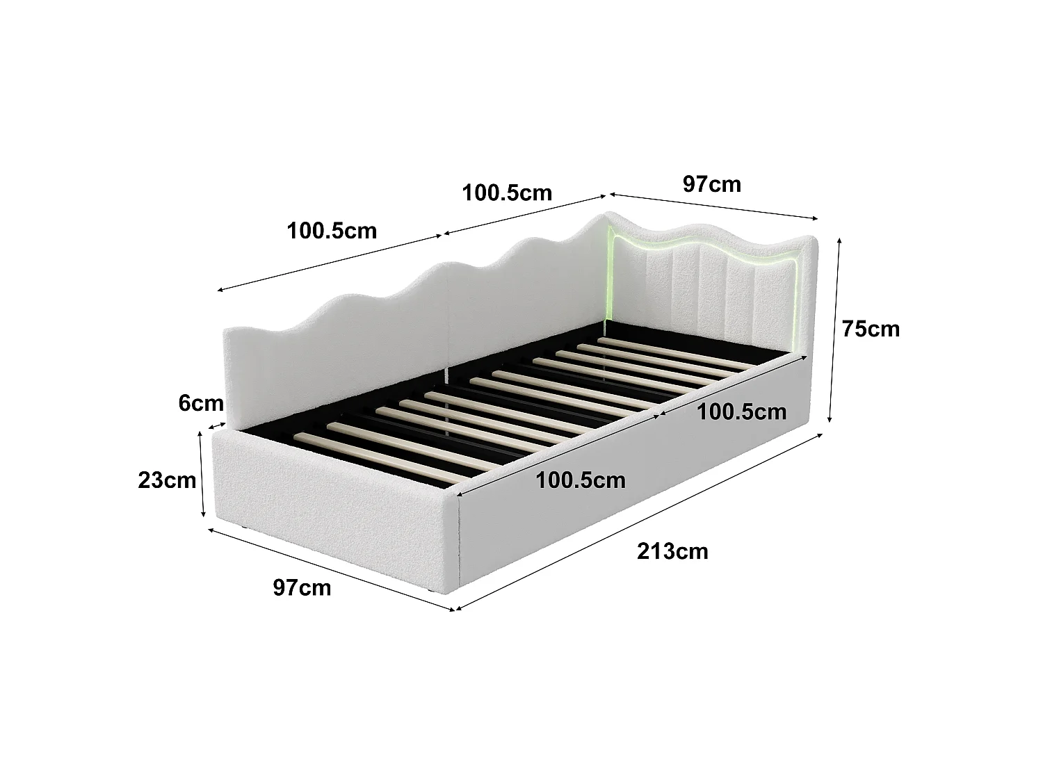 Lit Coffre 90x200 cm, Canapé-Lit Simple avec Rangement Hydraulique et LED, Canapé Lits Enfant Rembourré avec Sommier à Lattes, Velours Teddy, Blanc