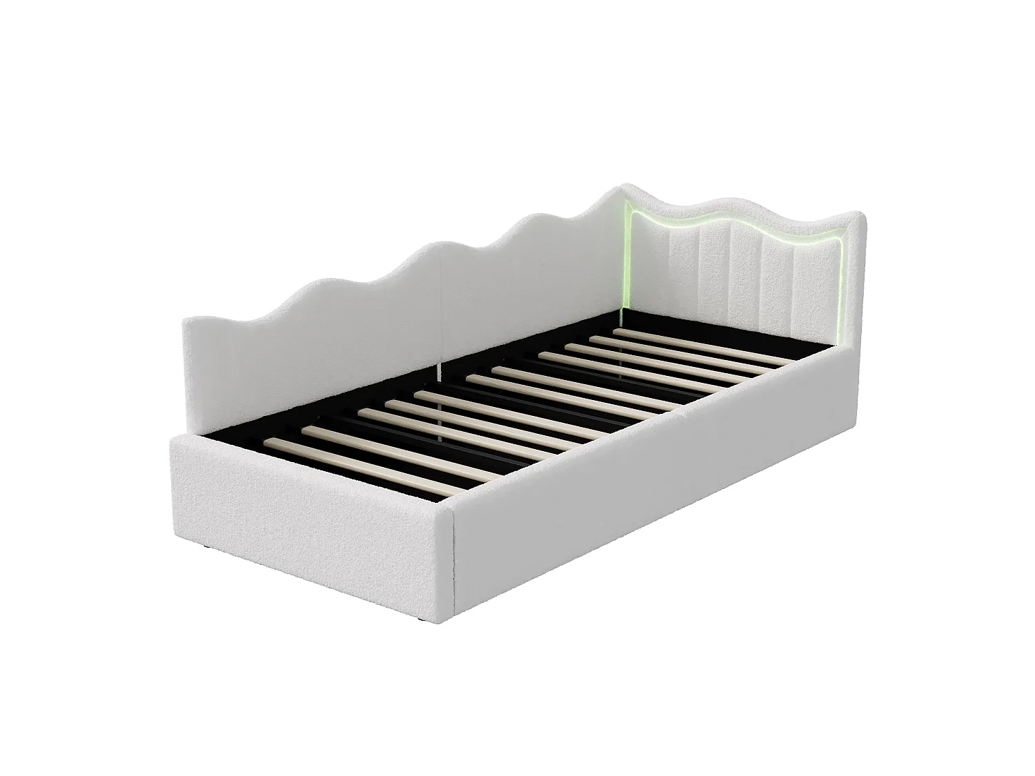 Lit Coffre 90x200 cm, Canapé-Lit Simple avec Rangement Hydraulique et LED, Canapé Lits Enfant Rembourré avec Sommier à Lattes, Velours Teddy, Blanc
