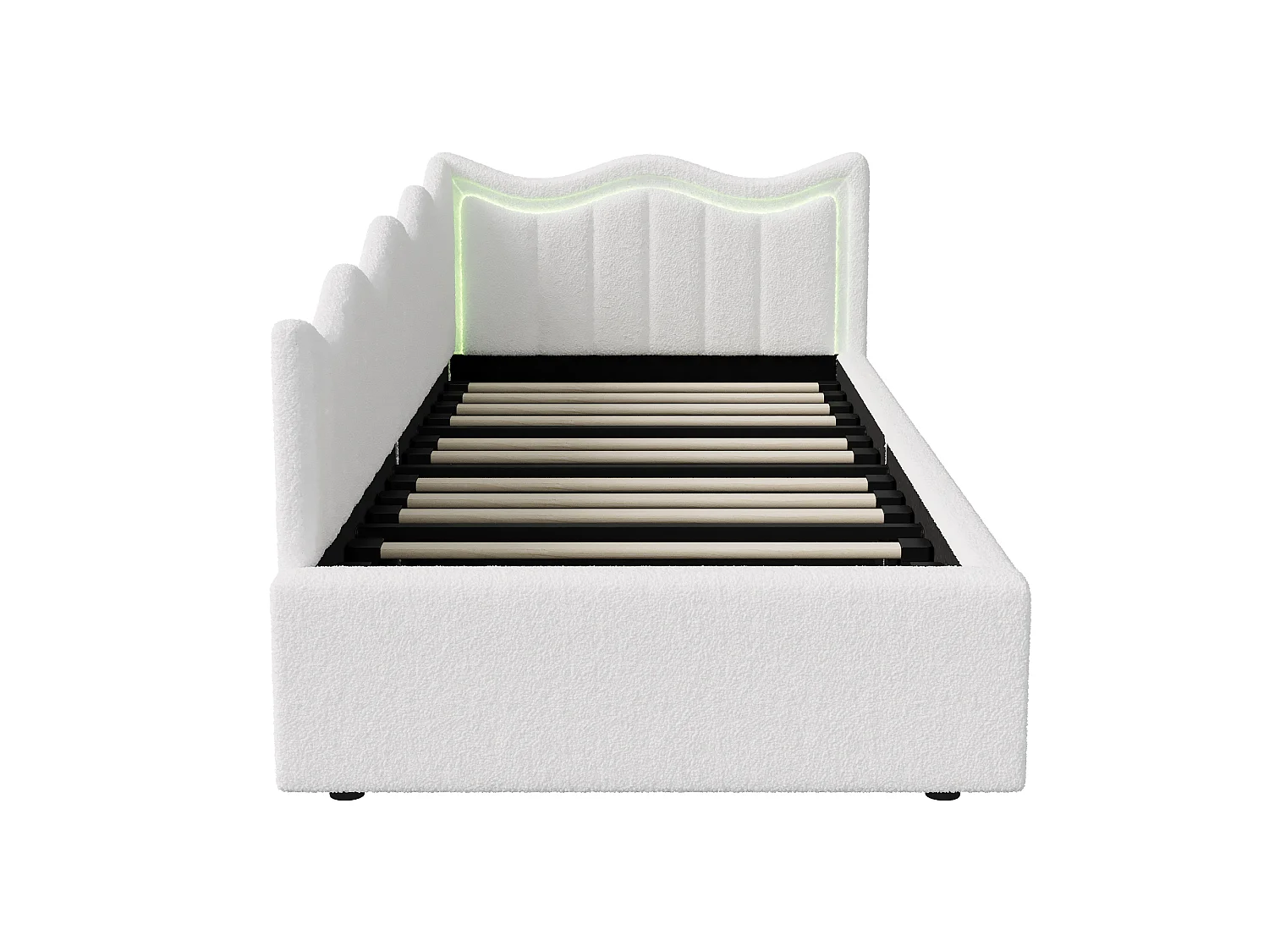 Lit Coffre 90x200 cm, Canapé-Lit Simple avec Rangement Hydraulique et LED, Canapé Lits Enfant Rembourré avec Sommier à Lattes, Velours Teddy, Blanc