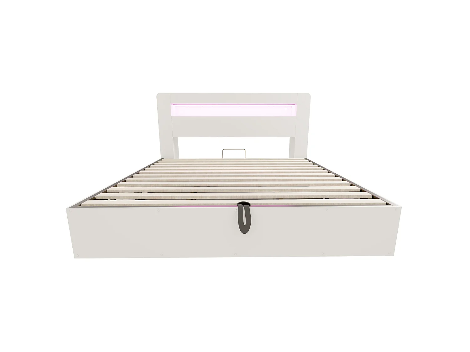 Lit coffre adulte 180x200 cm avec LED et prises - Bois blanc