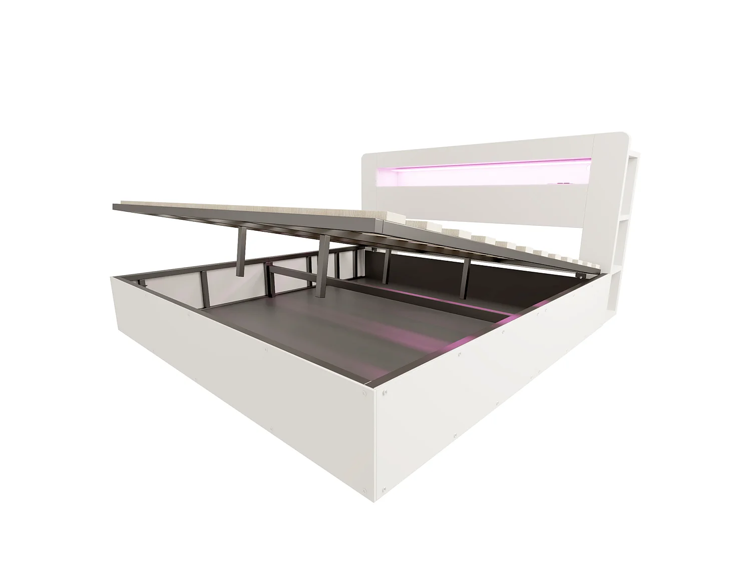 Lit coffre adulte 180x200 cm avec LED et prises - Bois blanc