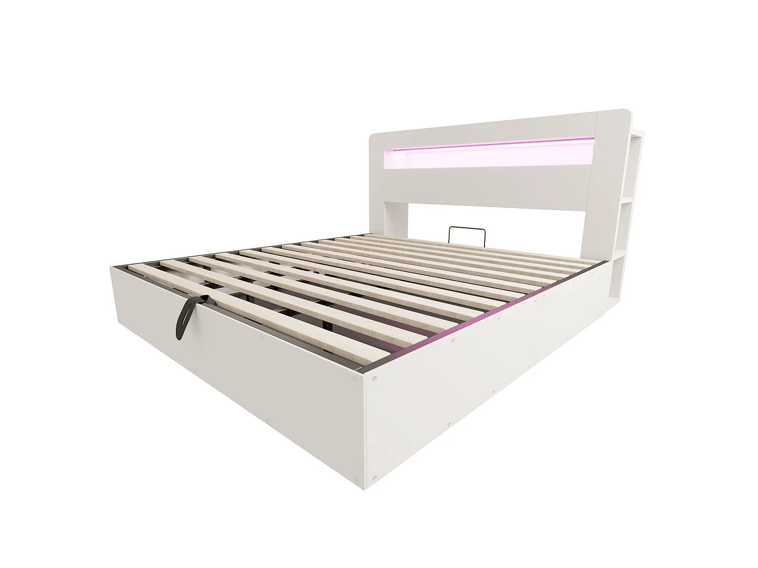 Lit coffre adulte 180x200 cm avec LED et prises - Bois blanc