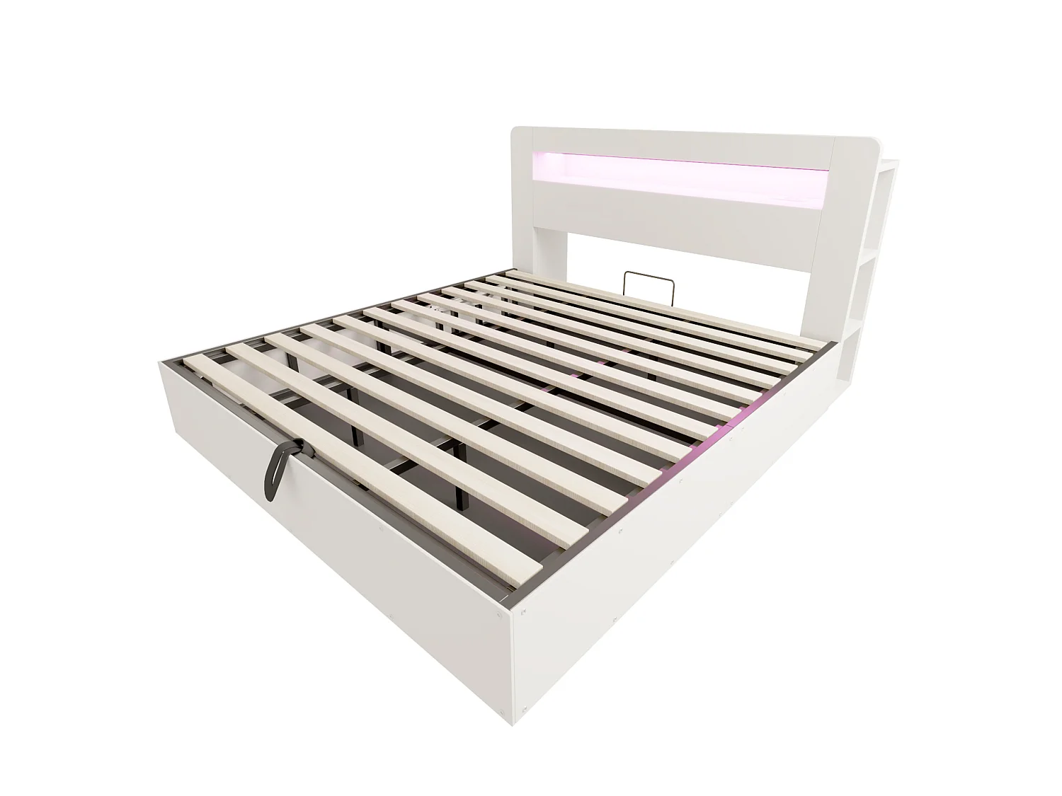 Lit coffre adulte 180x200 cm avec LED et prises - Bois blanc