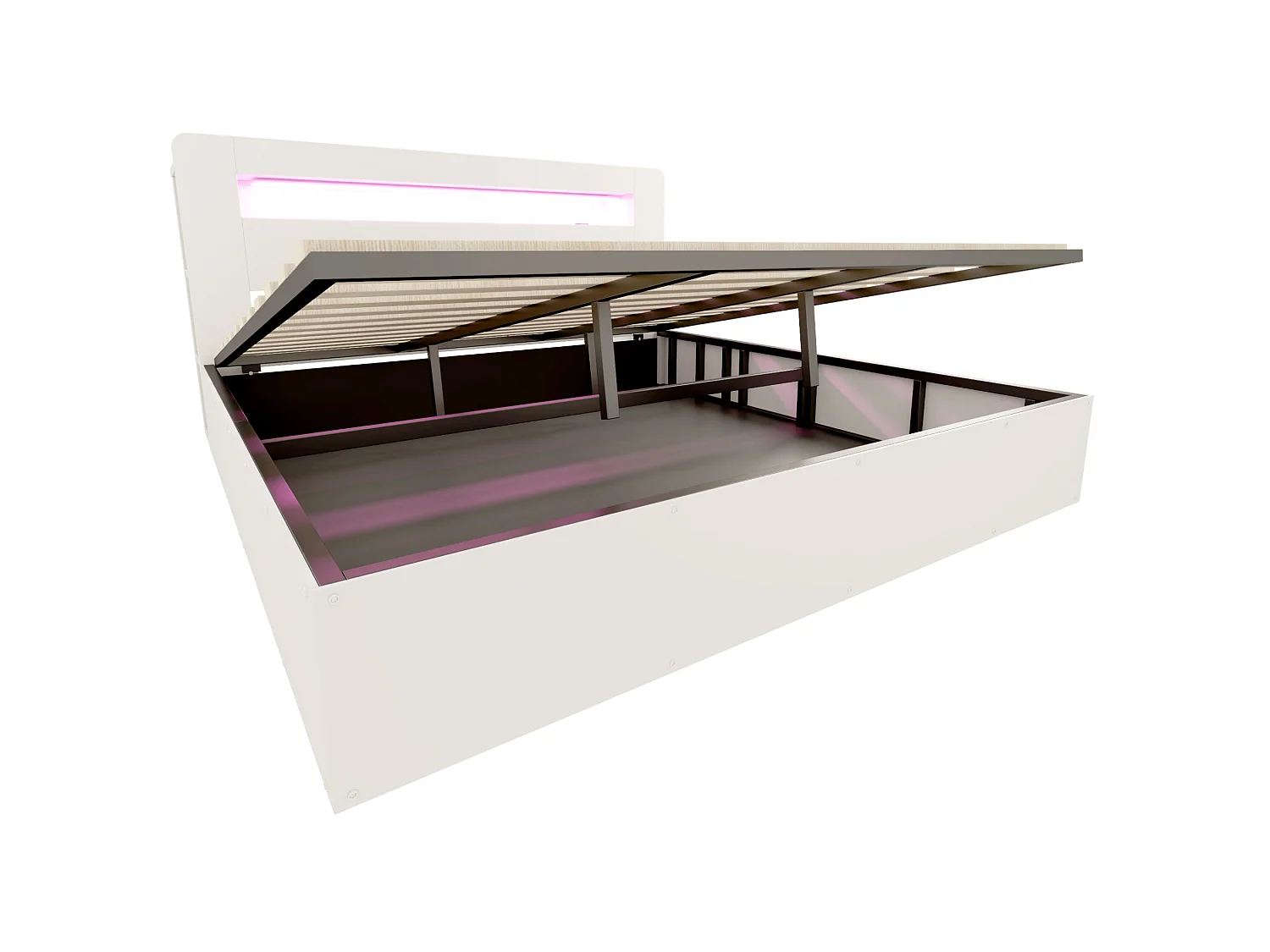 Lit coffre adulte 180x200 cm avec LED et prises - Bois blanc