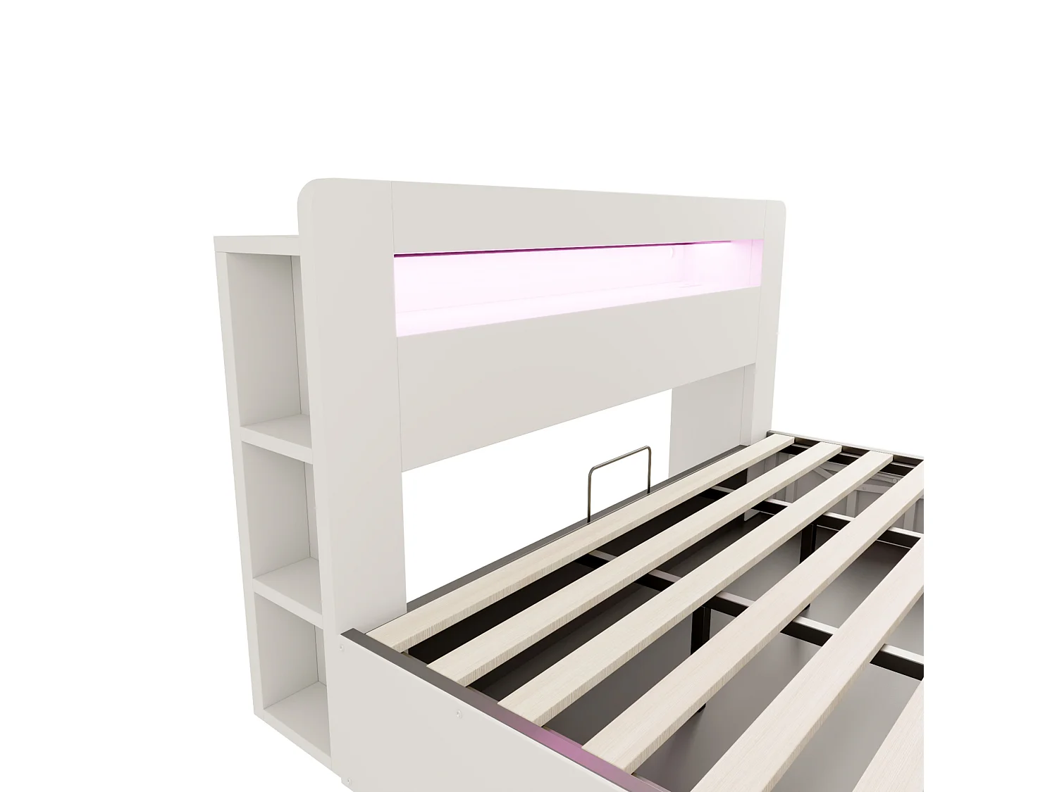 Lit coffre adulte 180x200 cm avec LED et prises - Bois blanc