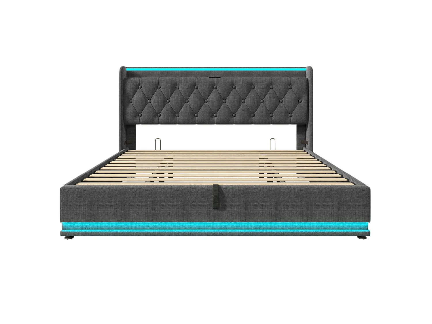 Lit coffre adulte 180x200 cm avec LED et USB/Type-C , lin gris