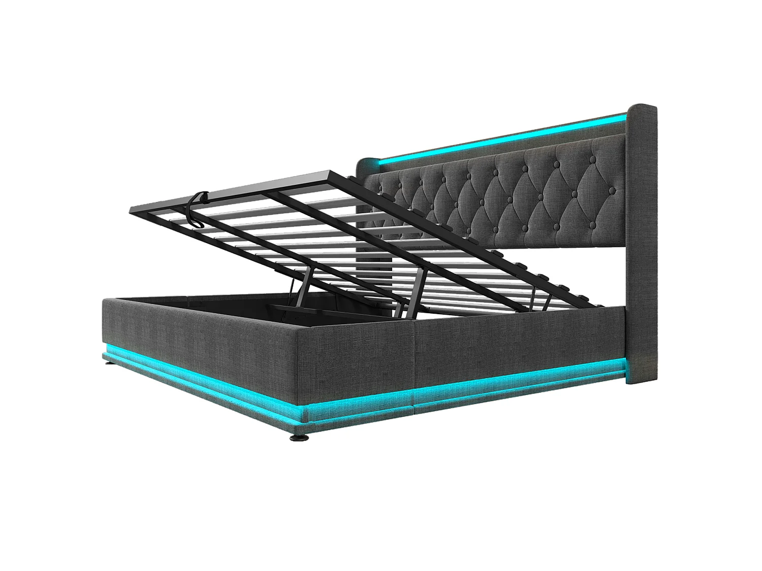 Lit coffre adulte 180x200 cm avec LED et USB/Type-C , lin gris