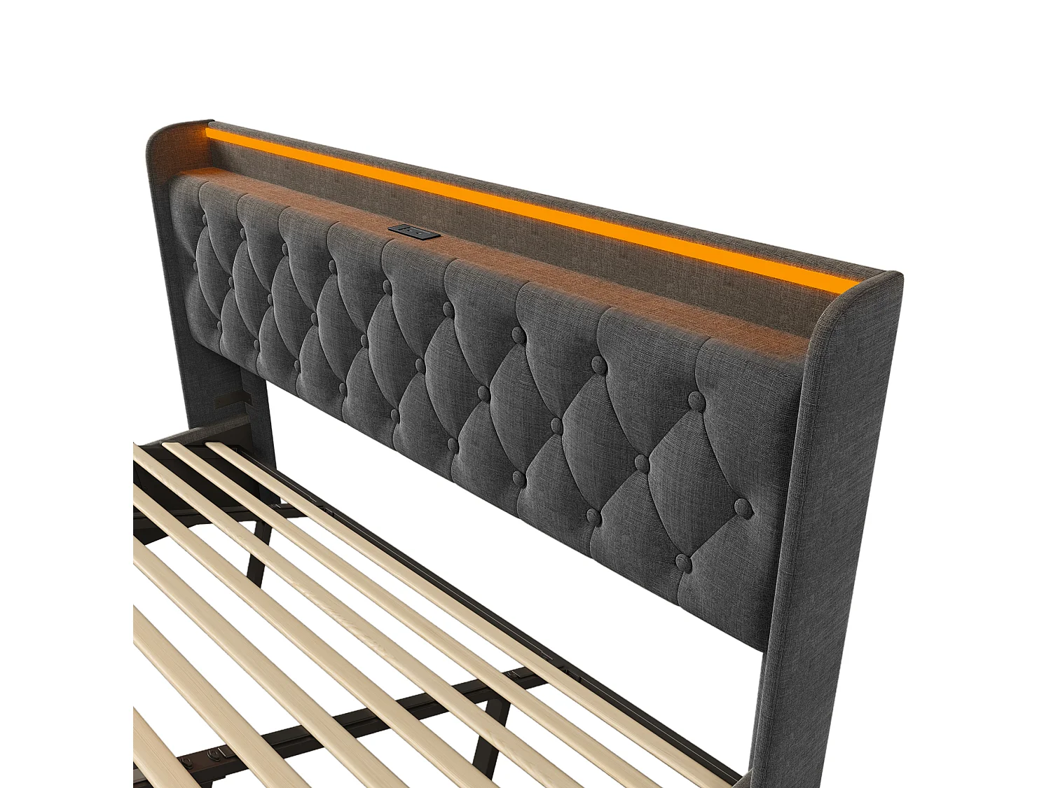 Lit coffre adulte 180x200 cm avec LED et USB/Type-C , lin gris