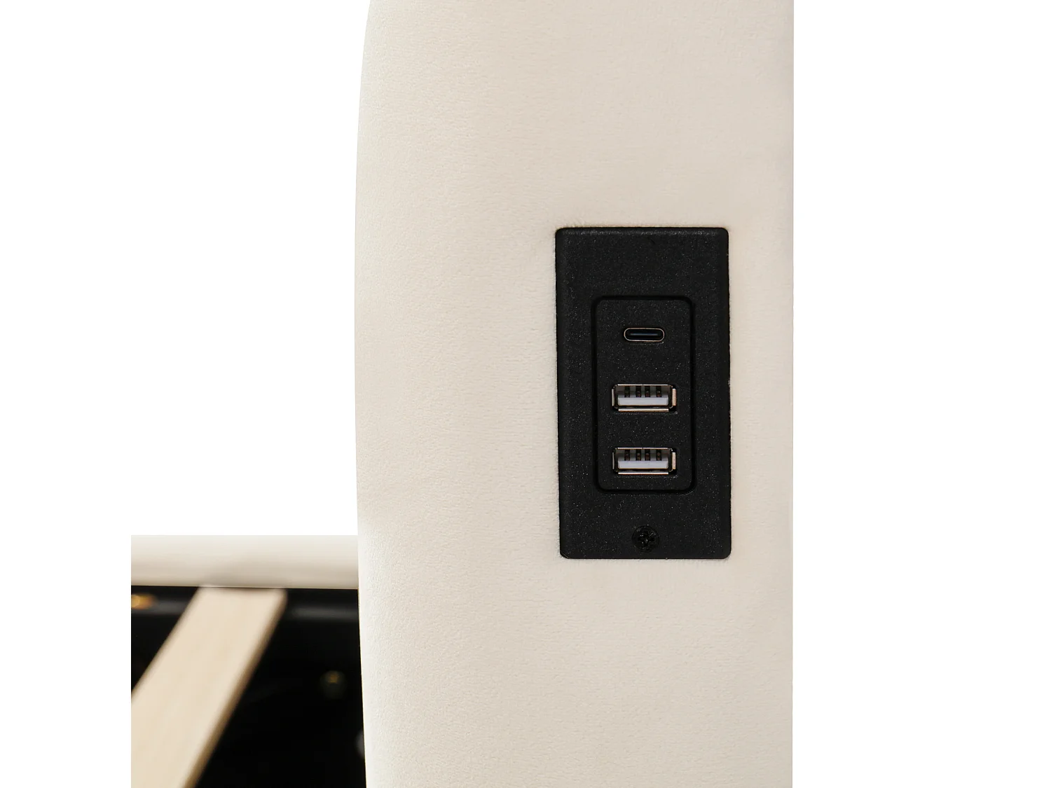 Lit coffre enfant 90x200 cm en velours avec ports USB et Type-C - Beige